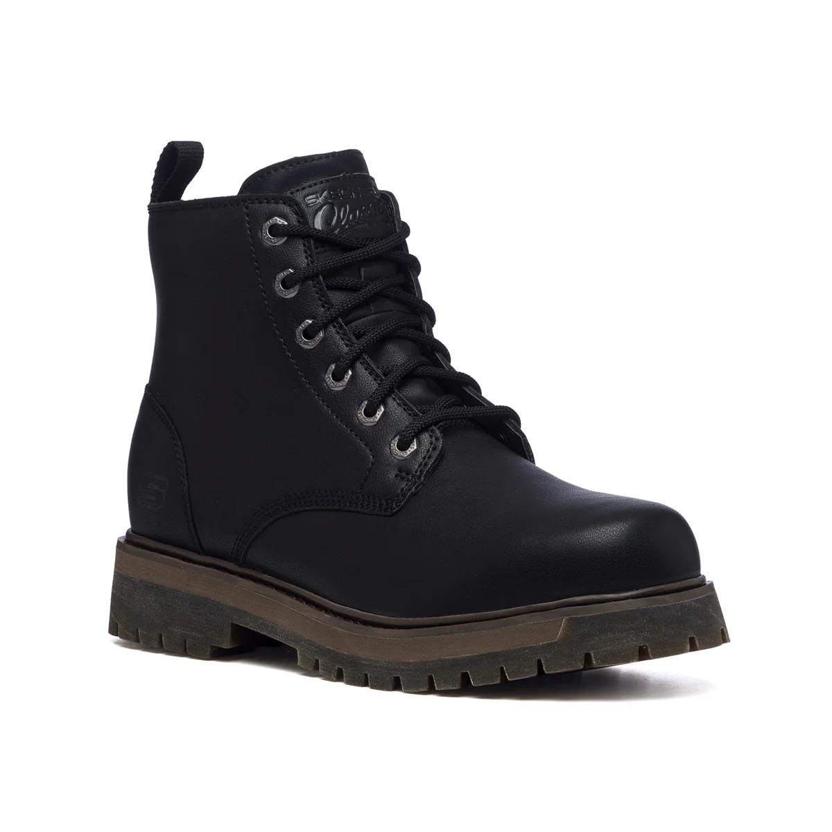 Scarponcini neri in pelle con patch logo Skechers - Image 2