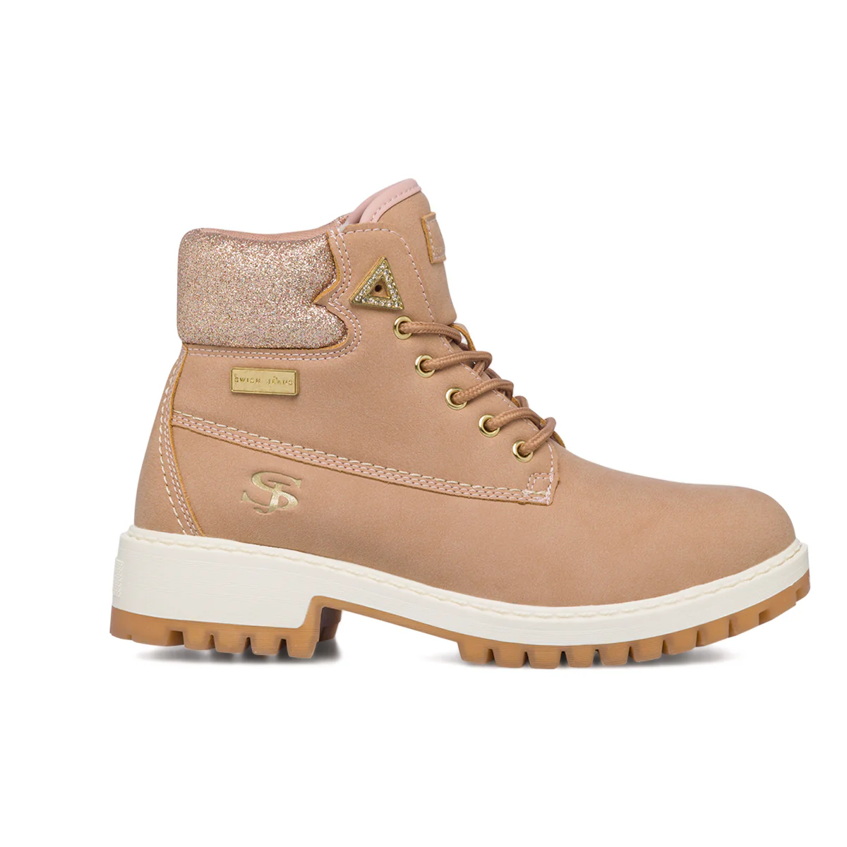 Scarponcini rosa da donna con glitter sul colletto Swish Jeans