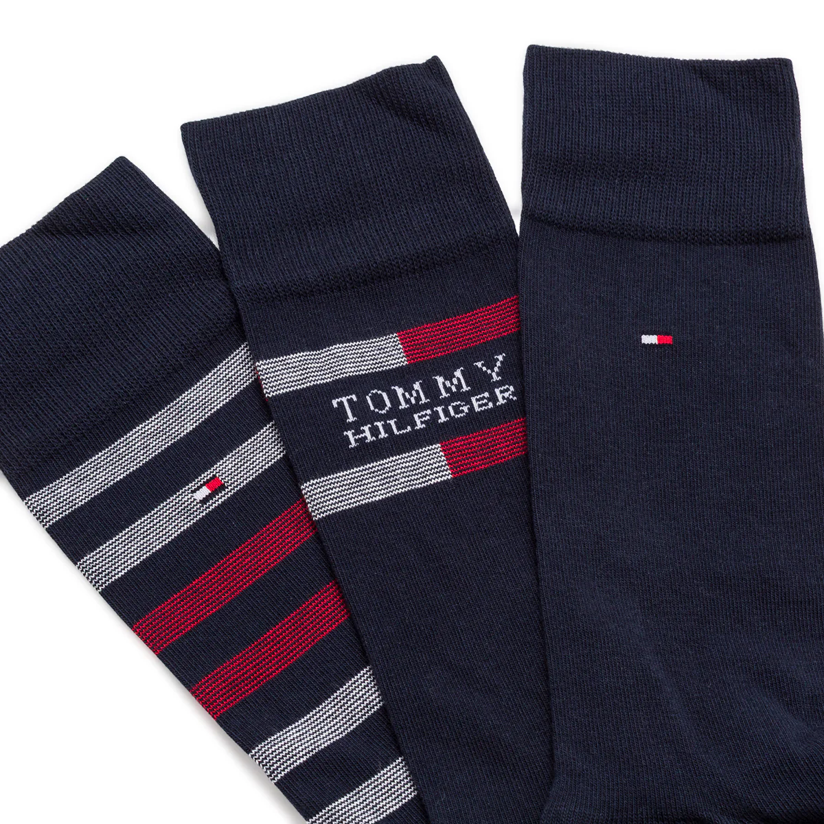 Set 3 paia di calzini Uomo blu Tommy Hilfiger con strisce e logo - Image 2