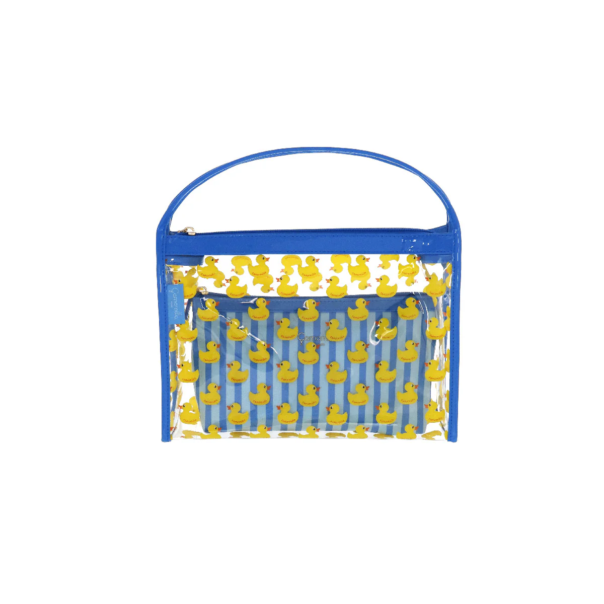 Set beauty case trasparente con stampa anatroccoli blu da Donna Camomilla Milano - Image 2