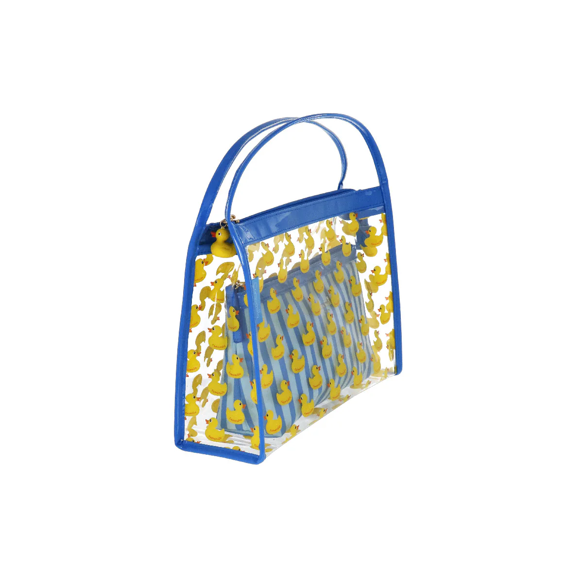 Set beauty case trasparente con stampa anatroccoli blu da Donna Camomilla Milano - Image 3