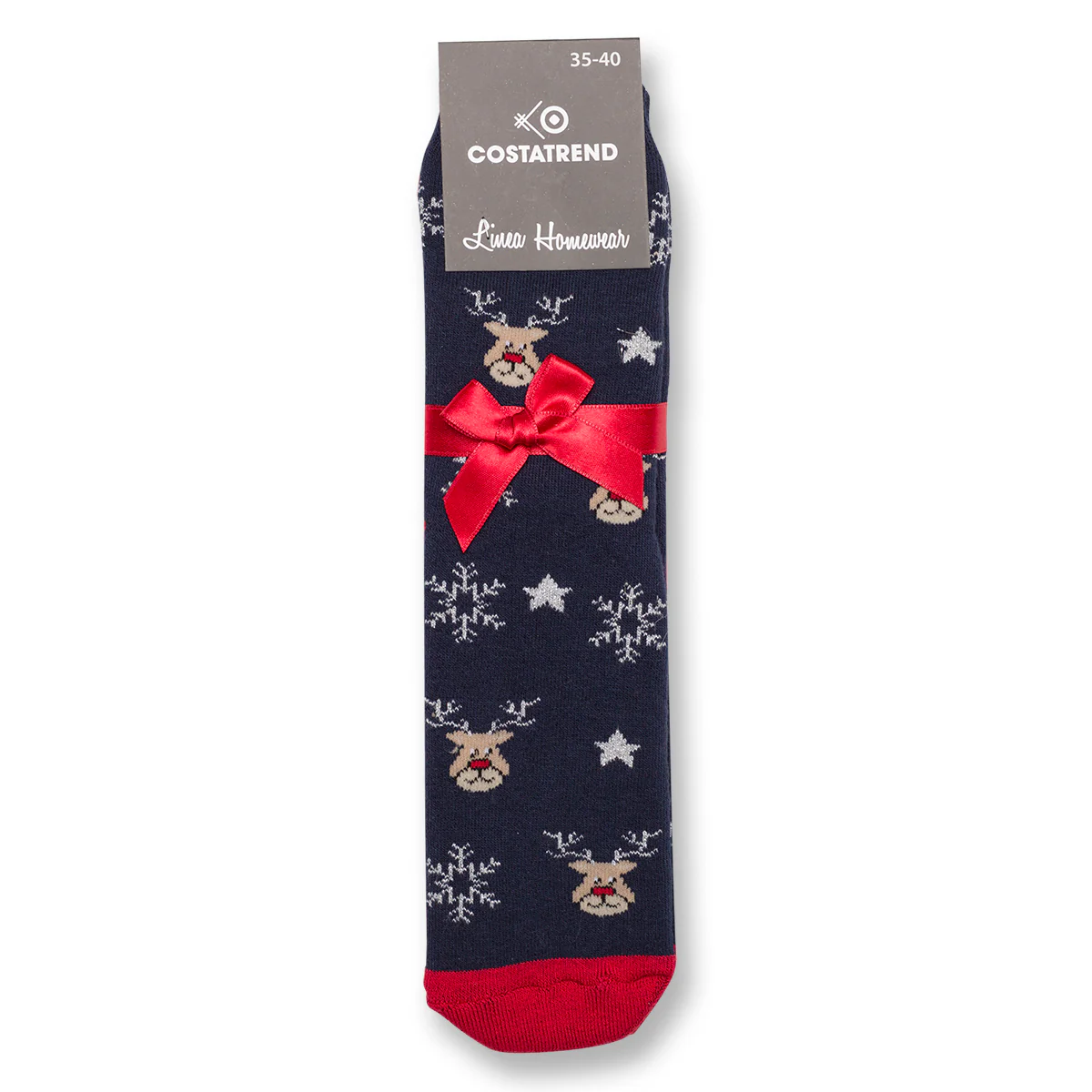 Set da 2 paia di calzini antiscivolo natalizi blu e rossi da donna con ricamo Fiocchi di Neve - Image 4