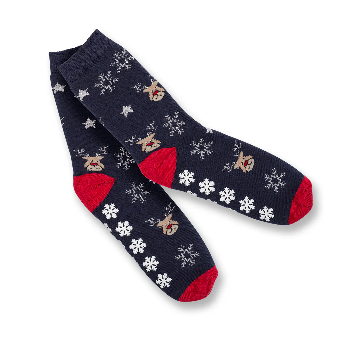 Set da 2 paia di calzini antiscivolo natalizi blu e rossi da donna con ricamo Fiocchi di Neve - Image 6