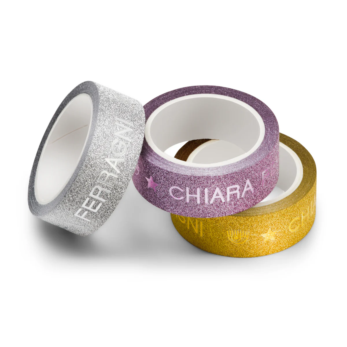 Set di nastro adesivo argento, oro e rosa con glitter e logo Chiara Ferragni - Image 2