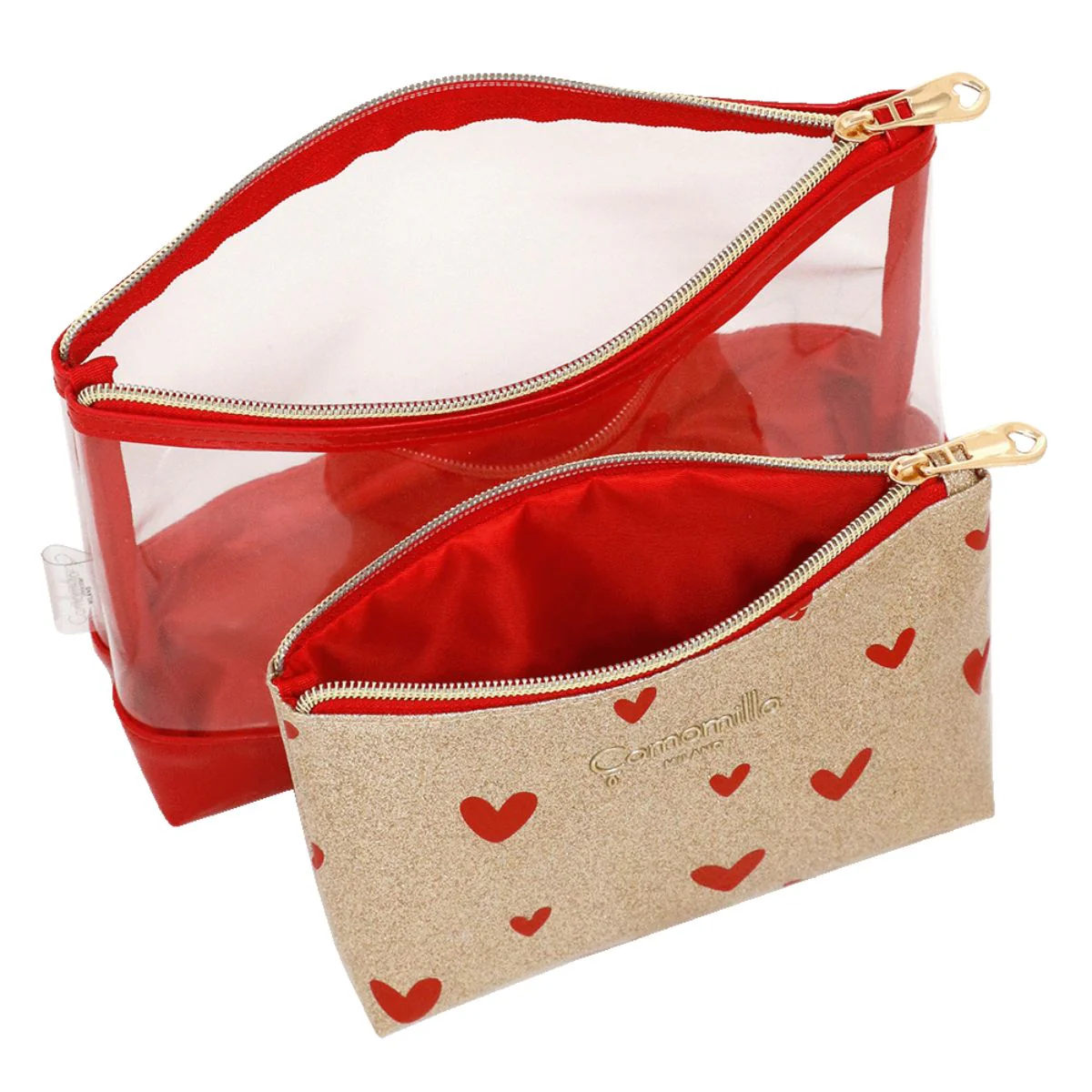 Set di pochette da donna rosse con glitter e stampa a cuori Camomilla Milano - Image 2
