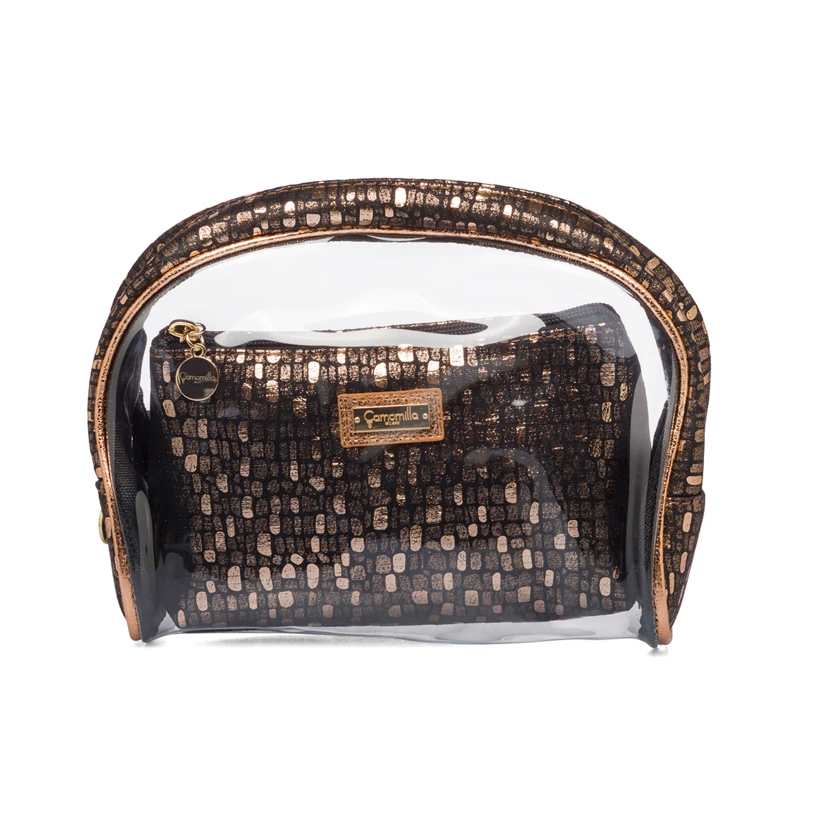 Set trousse color oro da donna con chiusura a zip Camomilla Milano