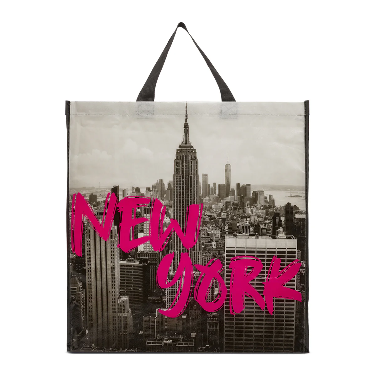 Shopper grande nera con stampa New York e scritta fucsia PittaRosso - Image 2