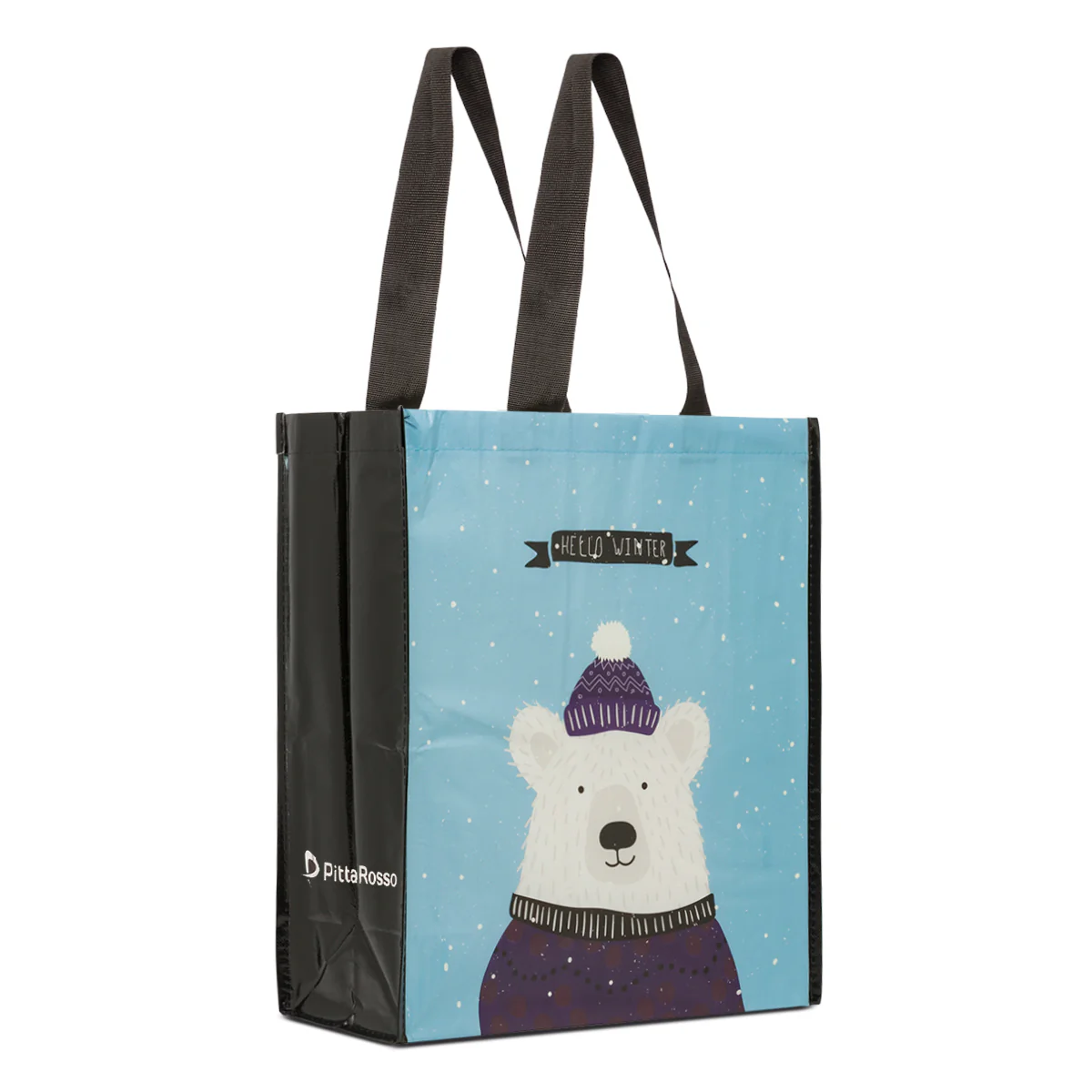 Shopper riutilizzabile azzurra e nera media in TNT con grafica orso - Image 2