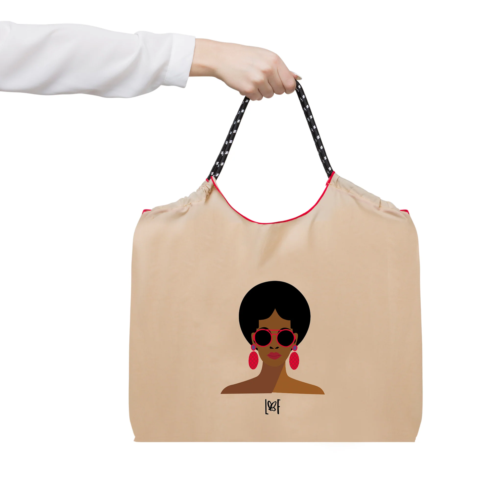 Shopping Bag Korean beige in tessuto con ricamo Lora Ferres - Image 3