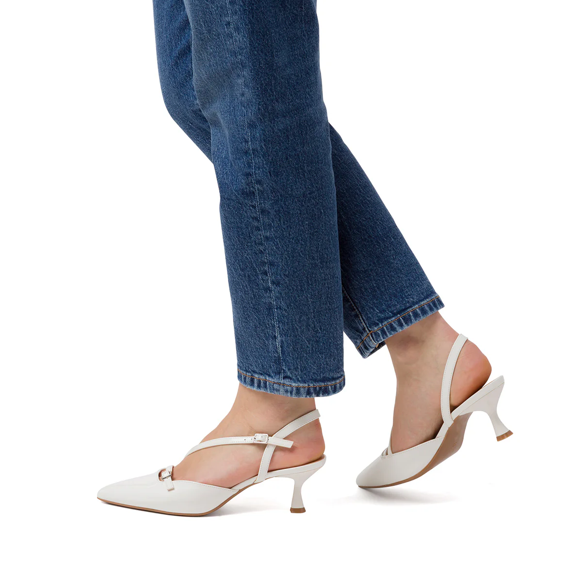Slingback bianche da Donna con fibbie e tacco a rocchetto 5,5 cm Lora Ferres - Image 2
