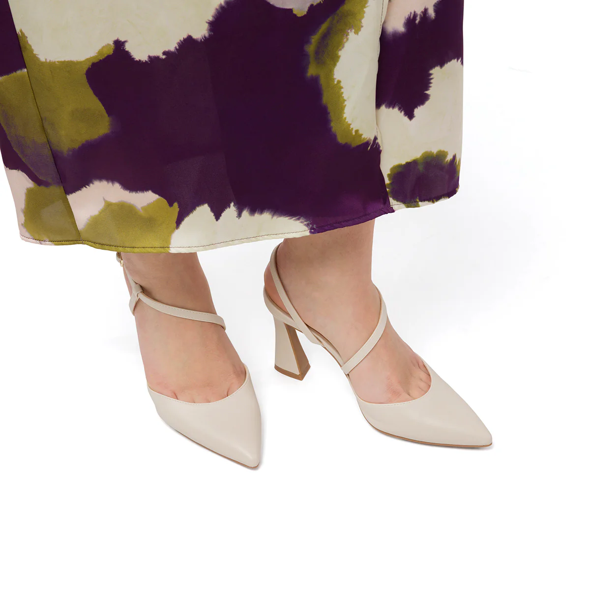 Décolleté Slingback con tacco a campana 8 cm bianche off-white da Donna con cinturino Swish Jeans - Image 3
