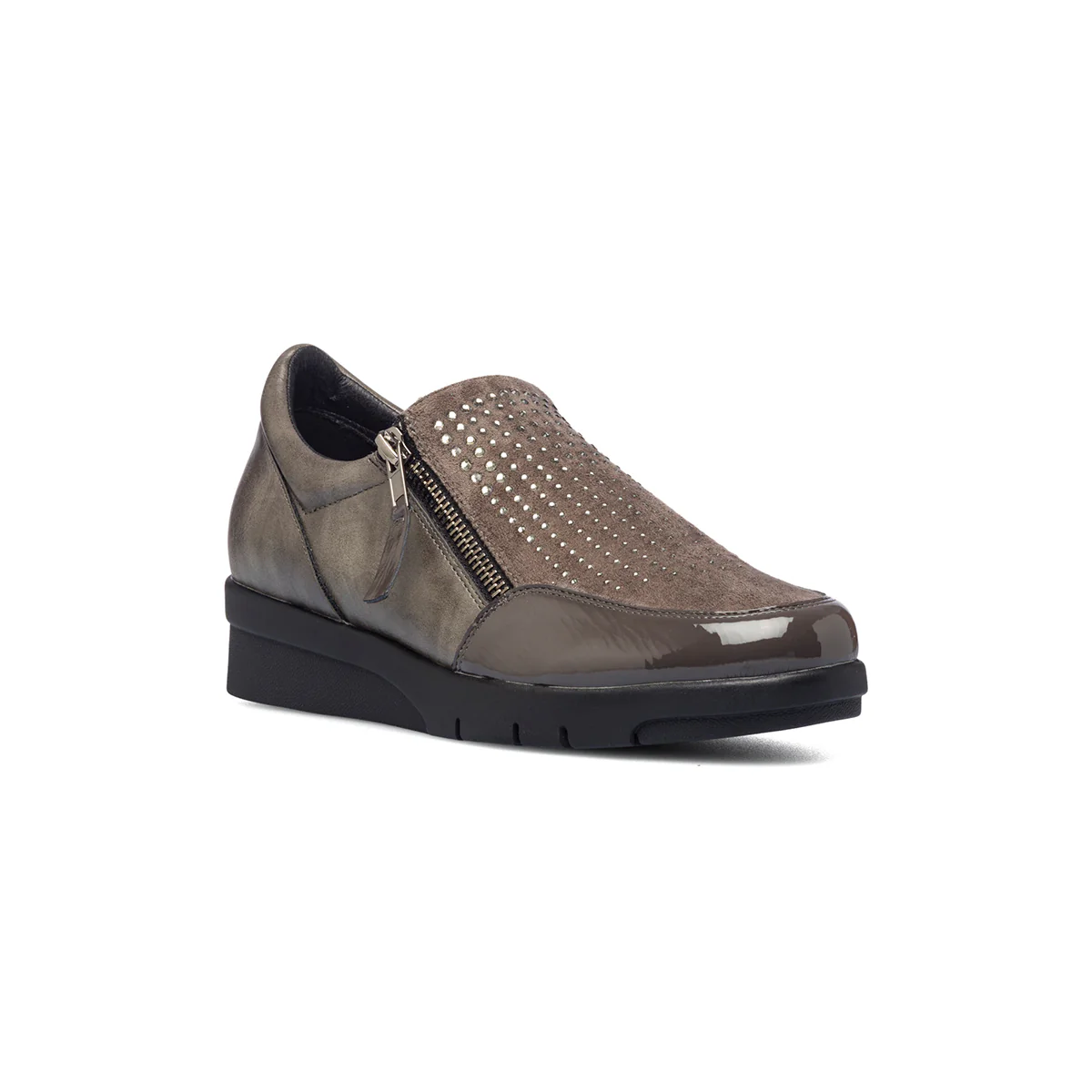 Slip-on comfort taupe con zip laterali e strass P Soft - Image 4