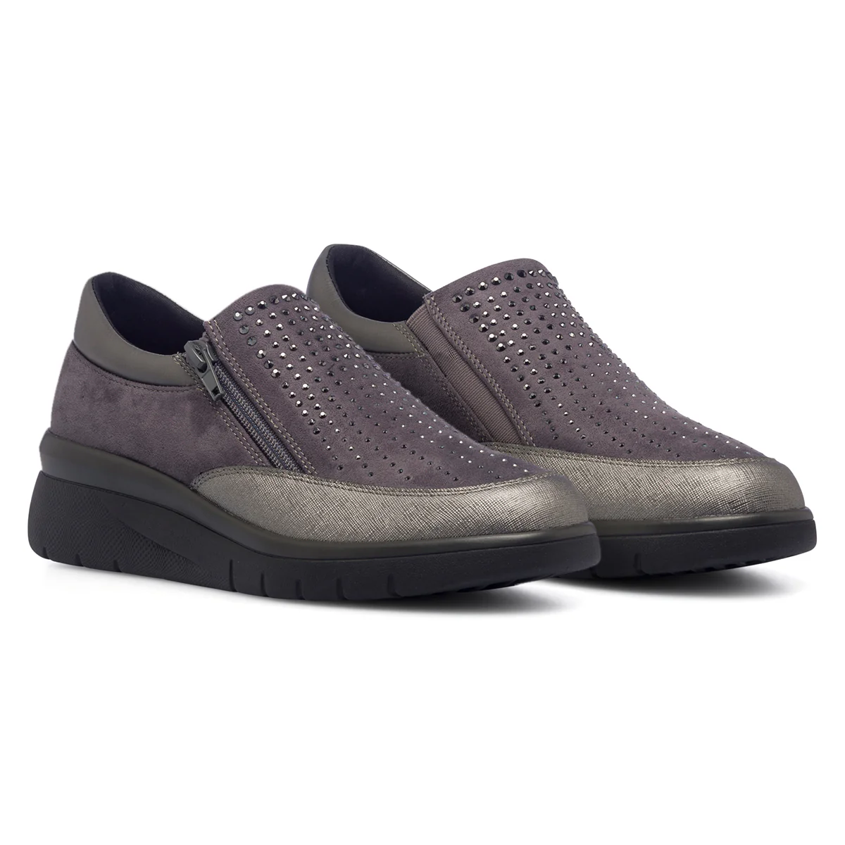 Slip-on grigie da donna con strass P Eco Friendly - Image 5