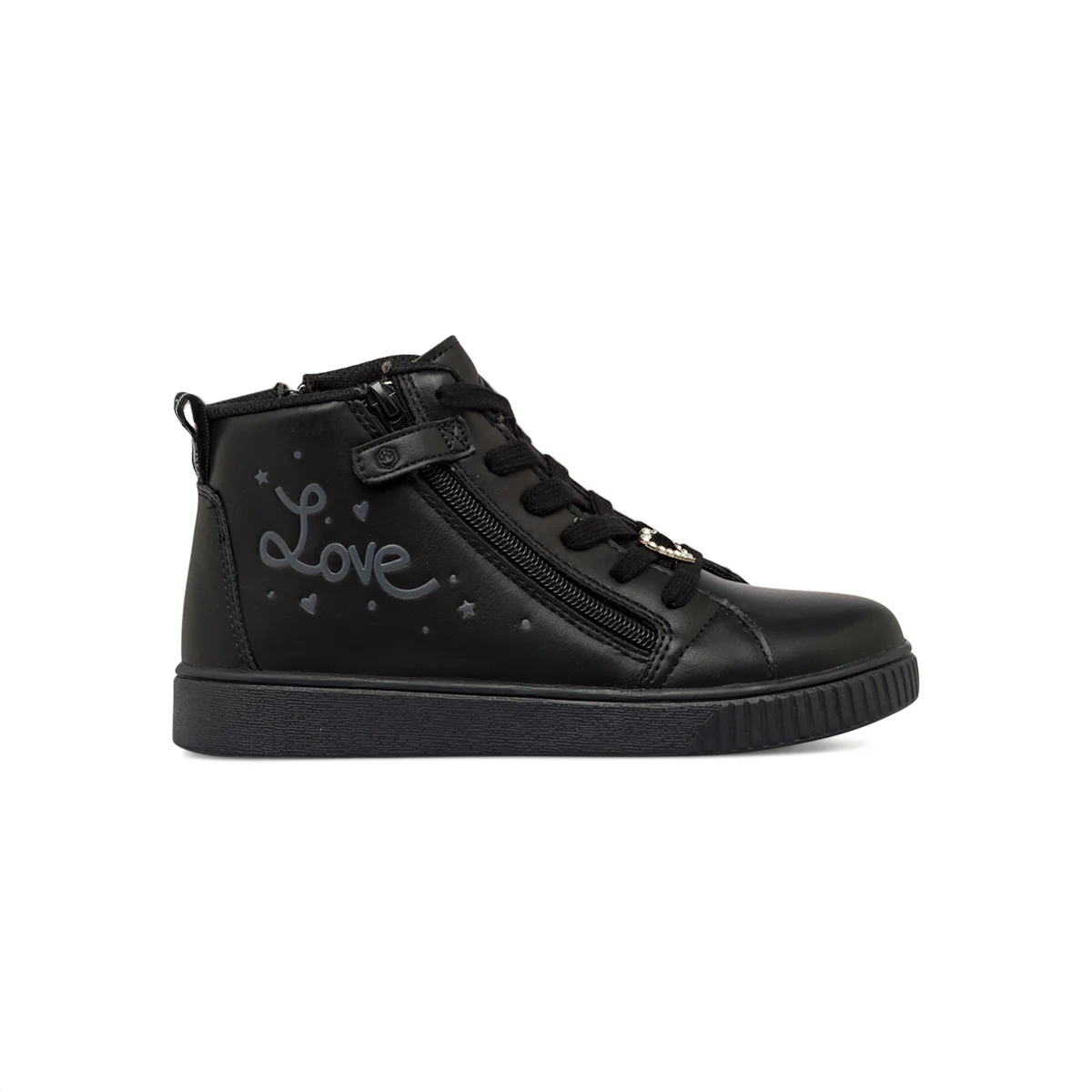 Sneakers alta nere da bambina con cuore di strass e stampa Love Lumberjack