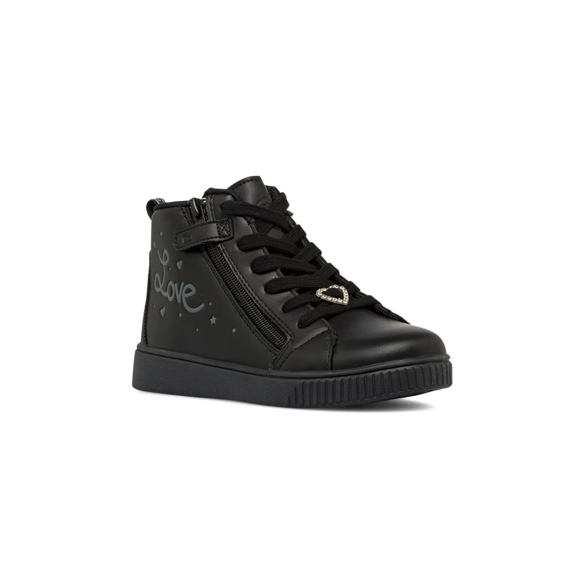 Sneakers alta nere da bambina con cuore di strass e stampa Love Lumberjack - Image 2