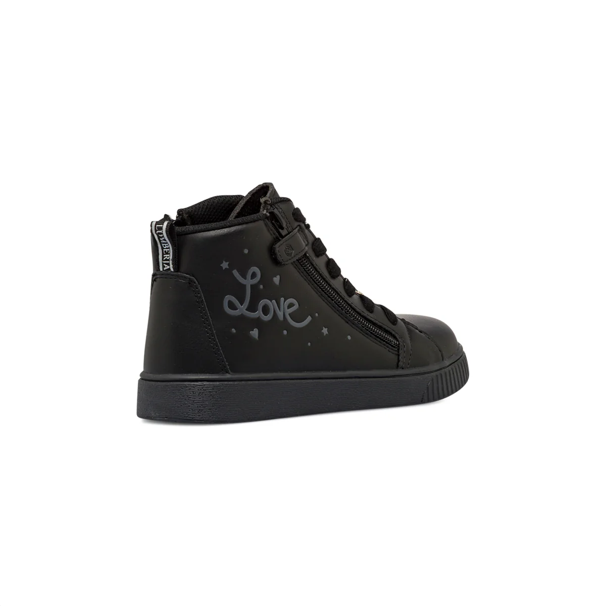 Sneakers alta nere da bambina con cuore di strass e stampa Love Lumberjack - Image 3