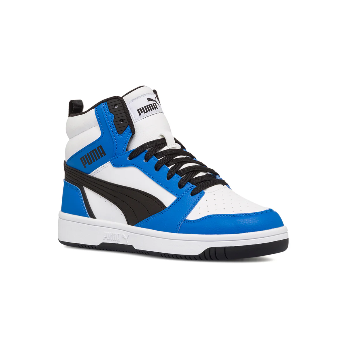 Sneakers alte bianche, blu e nere da ragazzo Puma Rebound V6 Mid Jr - Image 2