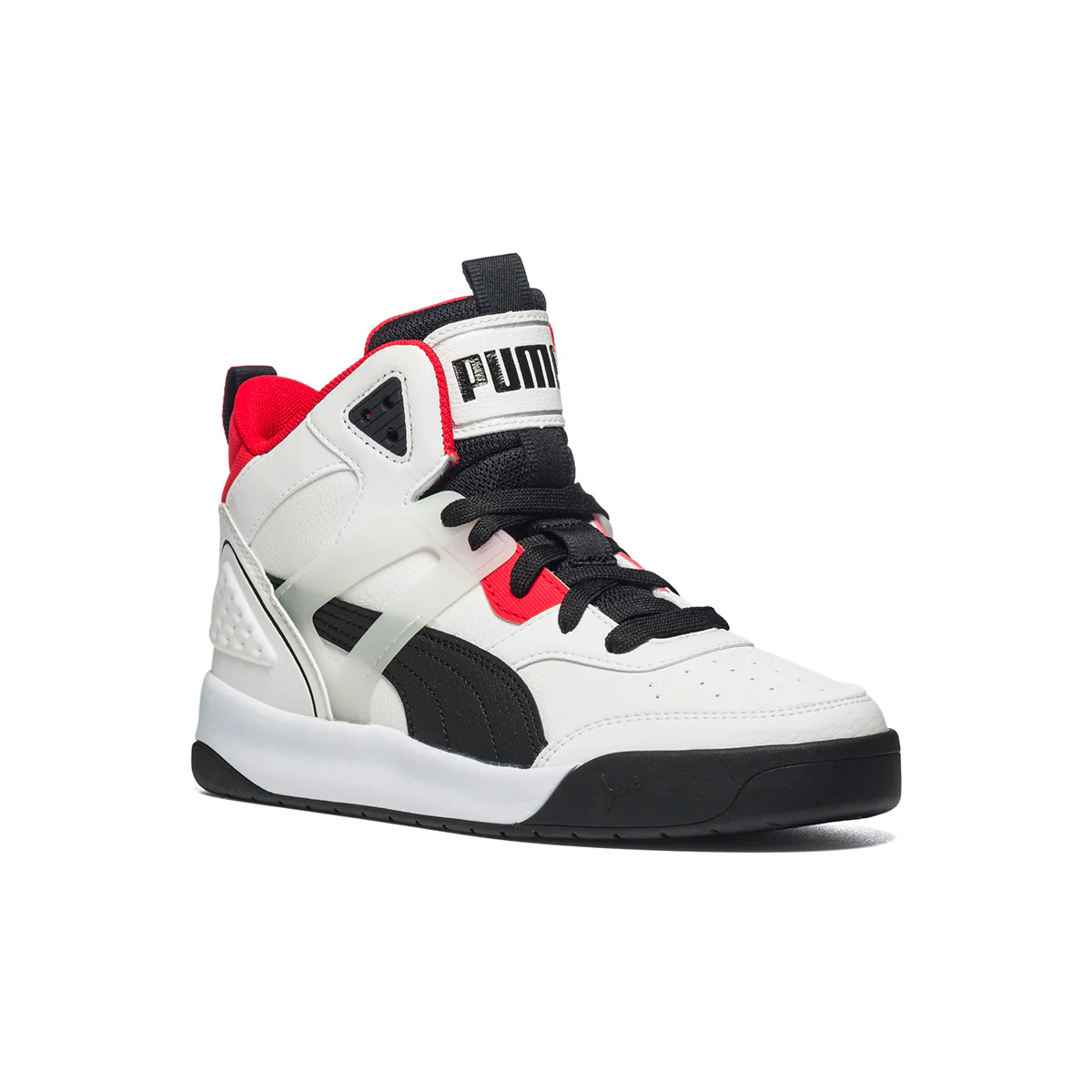 Sneakers alte bianche con dettagli neri e rossi Puma Backcourt Mid Jr - Image 2