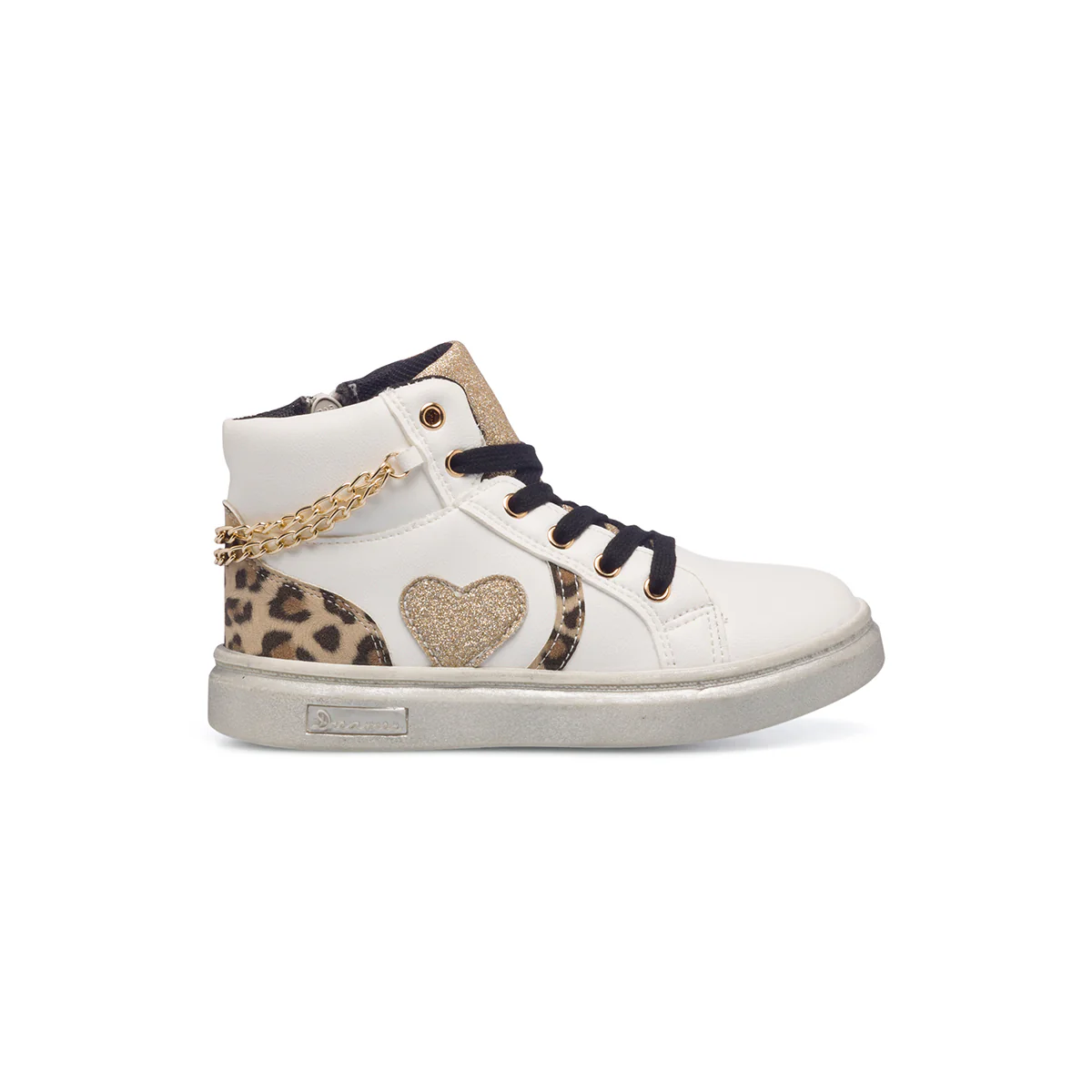 Sneakers alte bianche da bambina con catenina e dettagli animalier 10 Baci