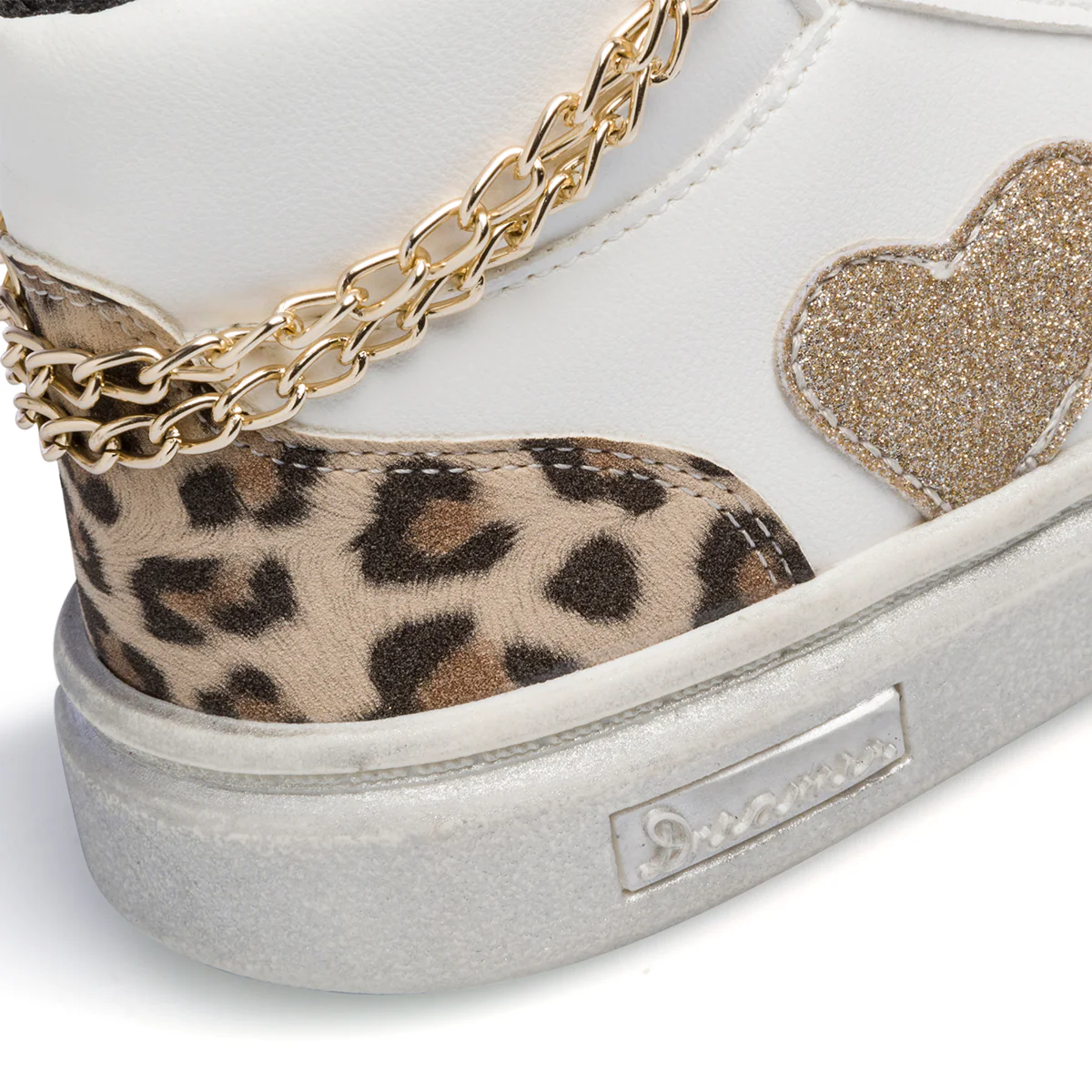 Sneakers alte bianche da bambina con catenina e dettagli animalier 10 Baci - Image 8
