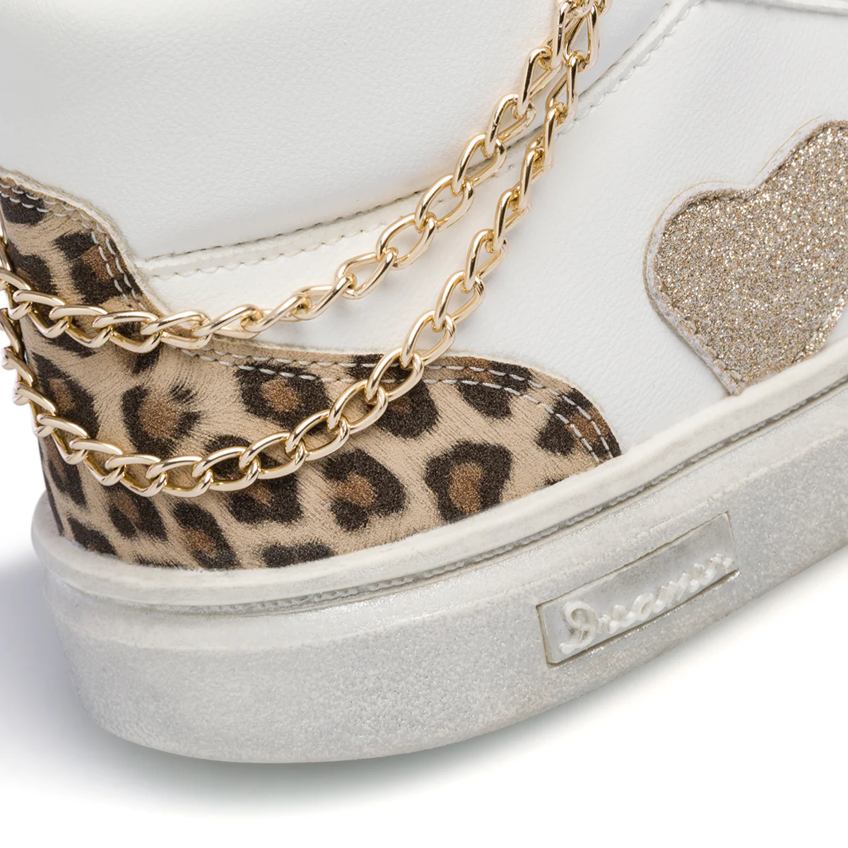 Sneakers alte bianche da bambina con catenina e dettagli animalier 10 Baci - Image 8