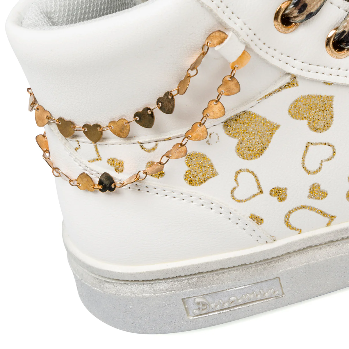 Sneakers alte bianche da bambina con cuoricini dorati Le scarpe di Alice - Image 8
