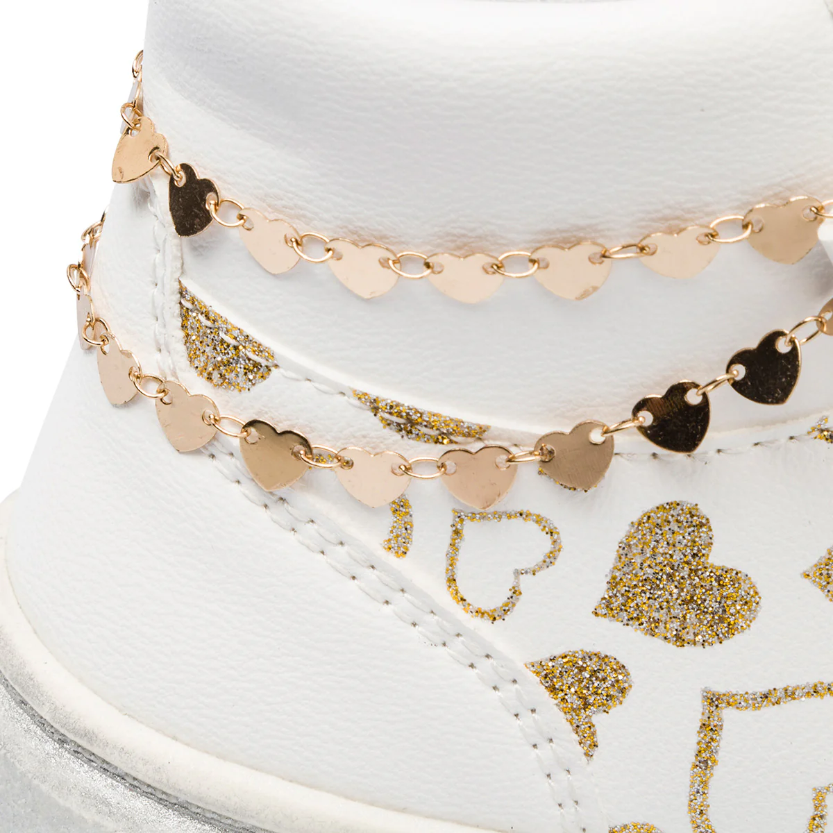 Sneakers alte bianche da bambina con cuoricini dorati Le scarpe di Alice - Image 7