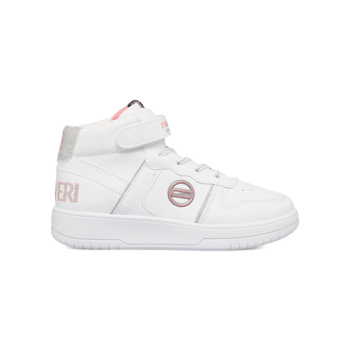 Sneakers alte bianche da bambina con dettagli glitterati argento Enrico Coveri