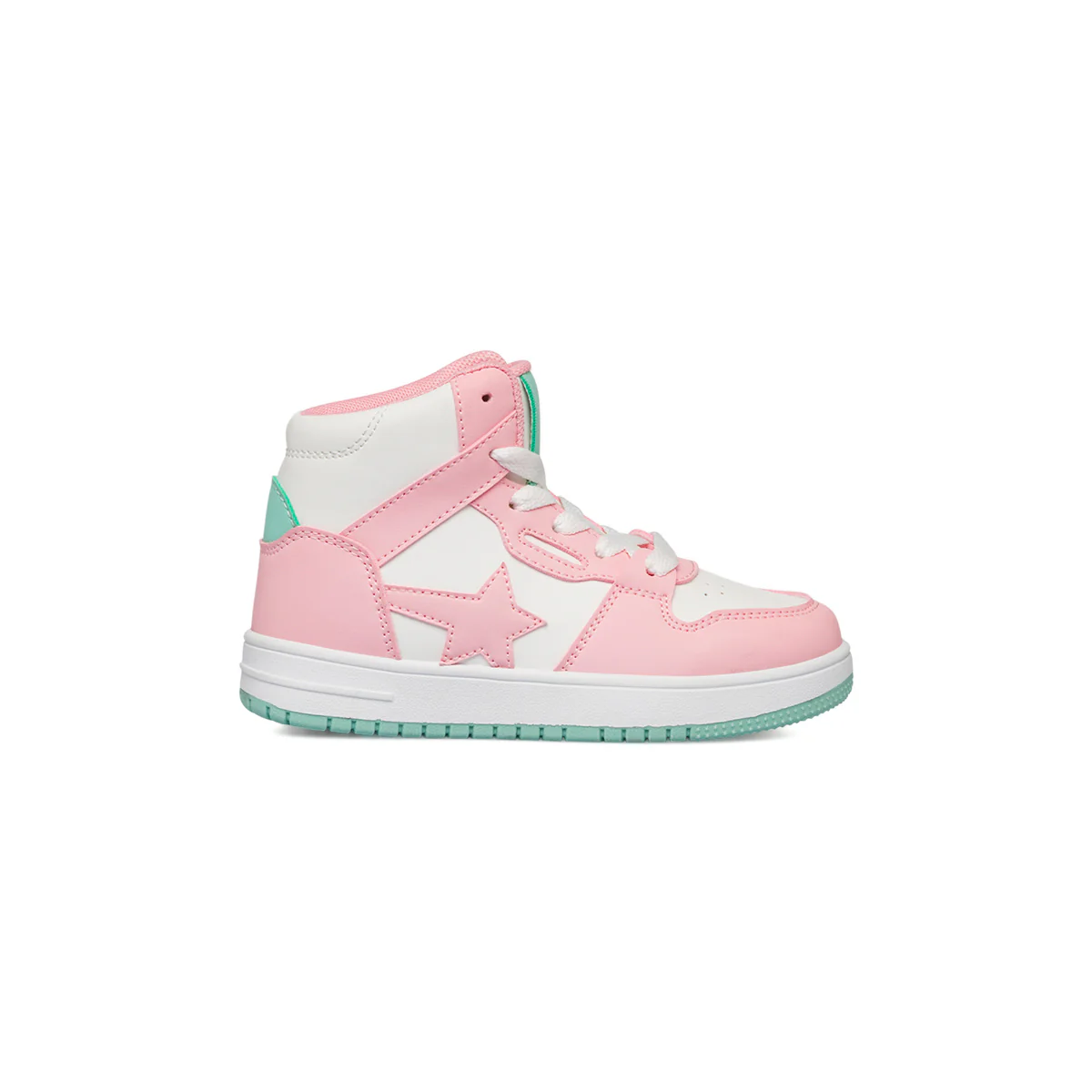 Sneakers alte bianche da bambina Le Scarpe di Alice con dettagli rosa e turchese