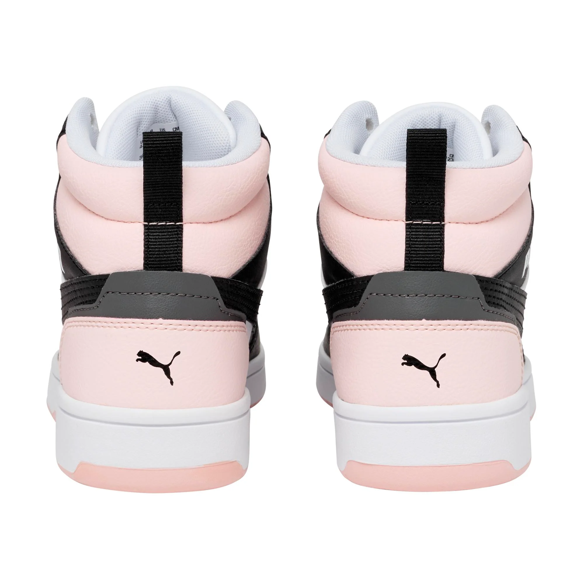 Sneakers alte bianche da donna con dettagli in rosa e nero Puma Rebound v6 - Image 2