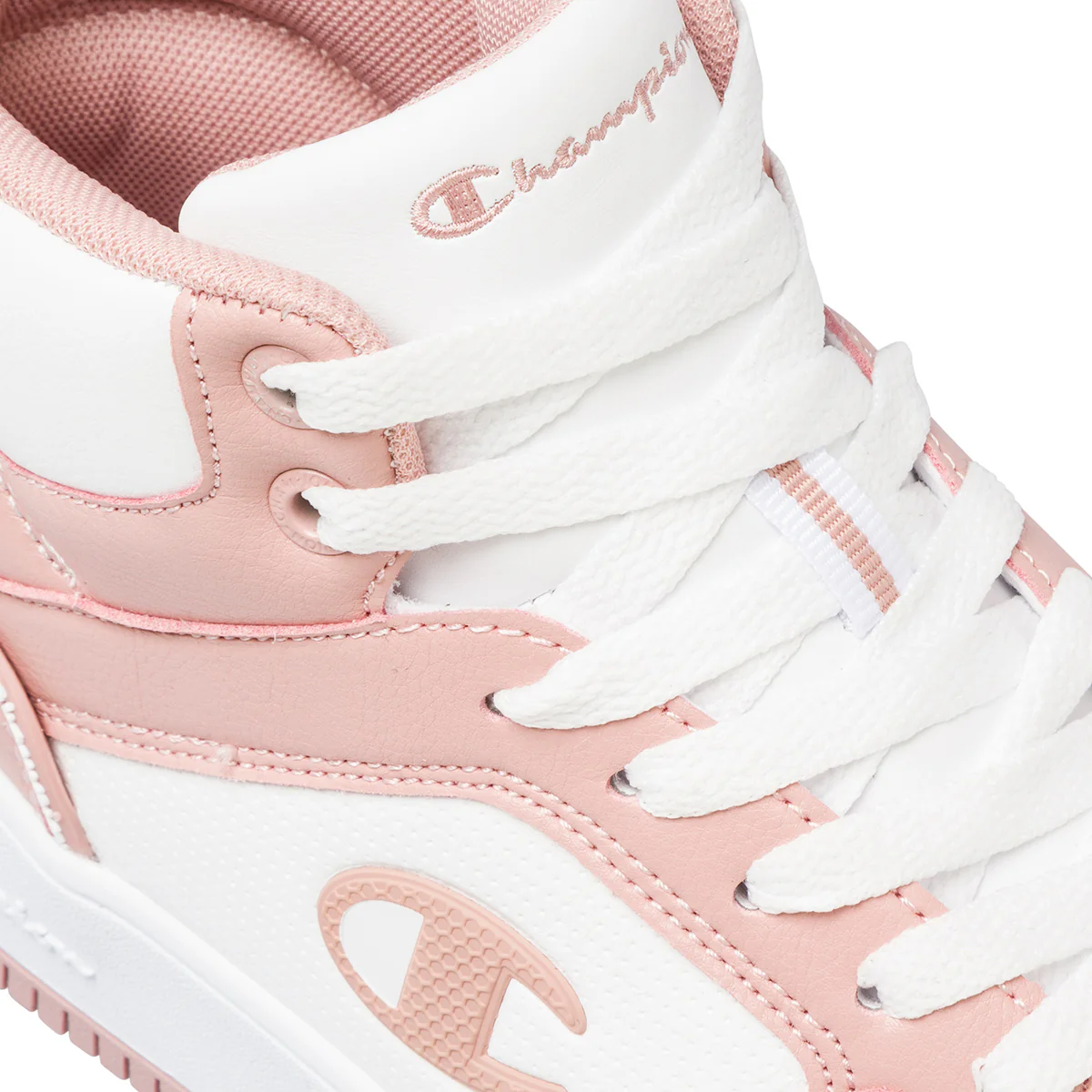 Sneakers alte bianche da donna con dettagli rosa Champion Rebound 2.0 Mid - Image 7
