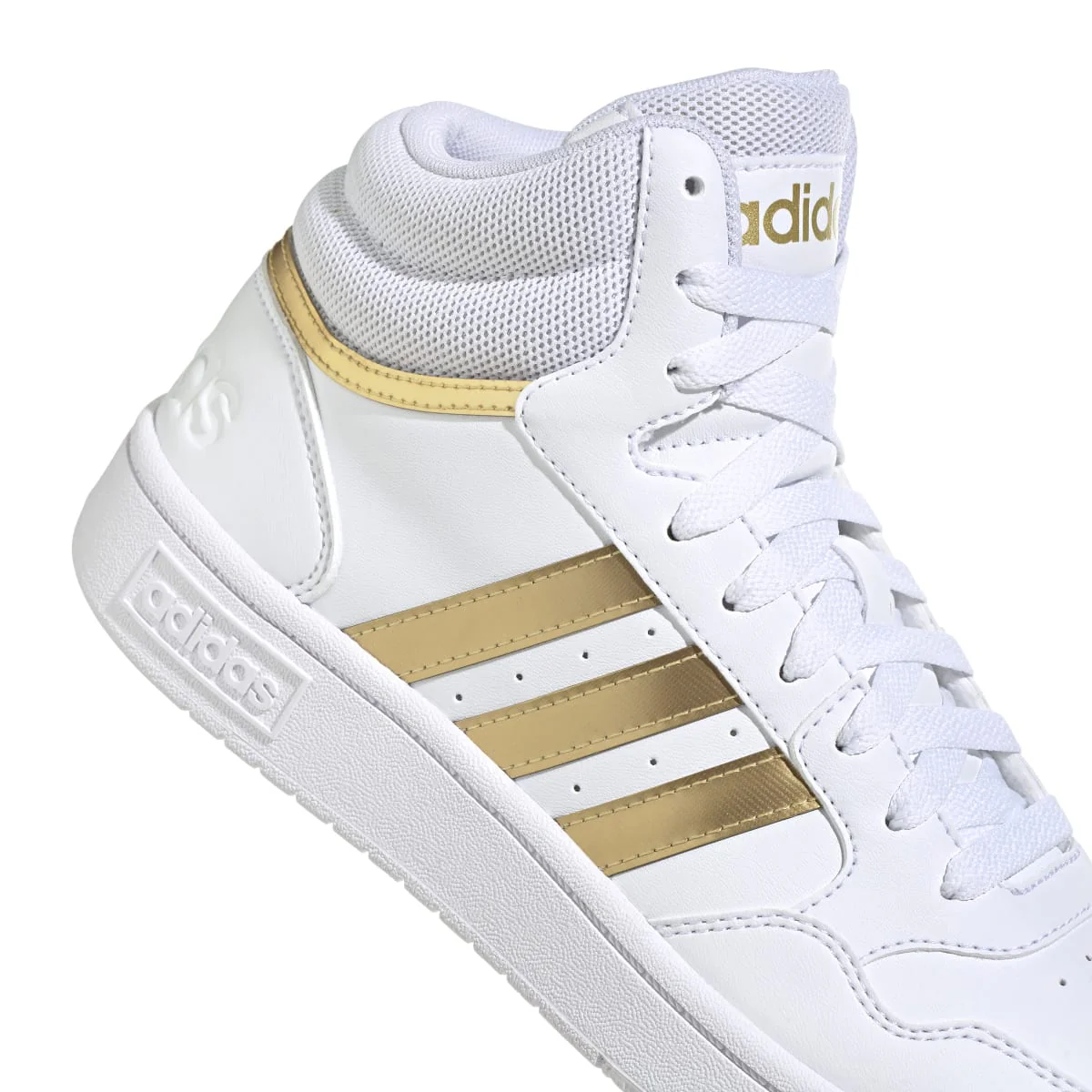 Sneakers alte bianche da donna con strisce a contrasto adidas Hoops 3.0 Mid - Image 7