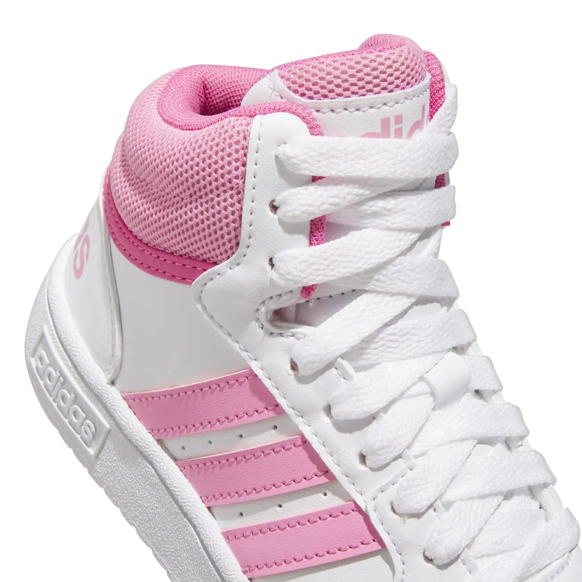 Sneakers alte bianche da ragazza con strisce rosa adidas Hoops 3.0 Mid K - Image 7
