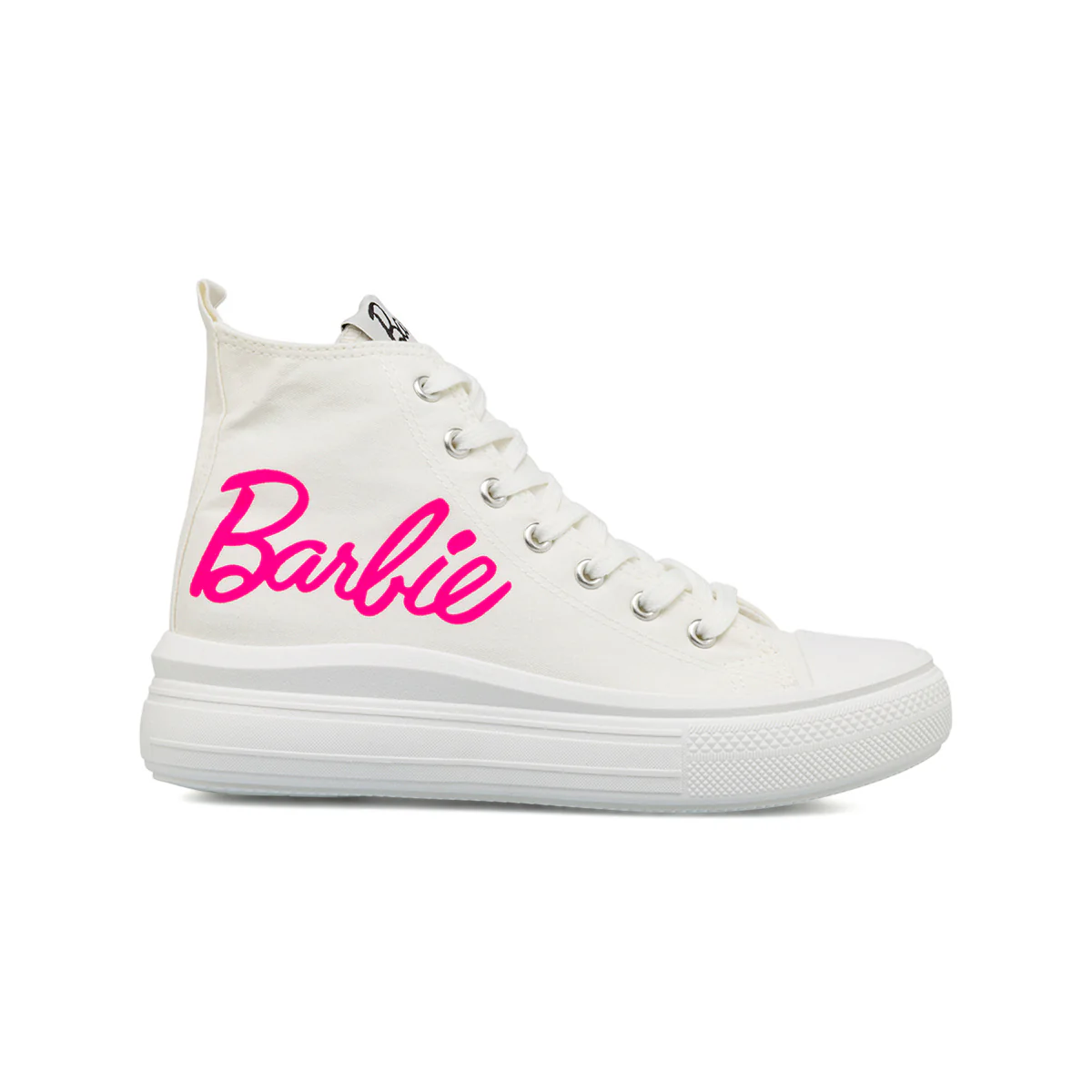 Sneakers alte bianche da Ragazza con suola Platform e logo rosa Barbie