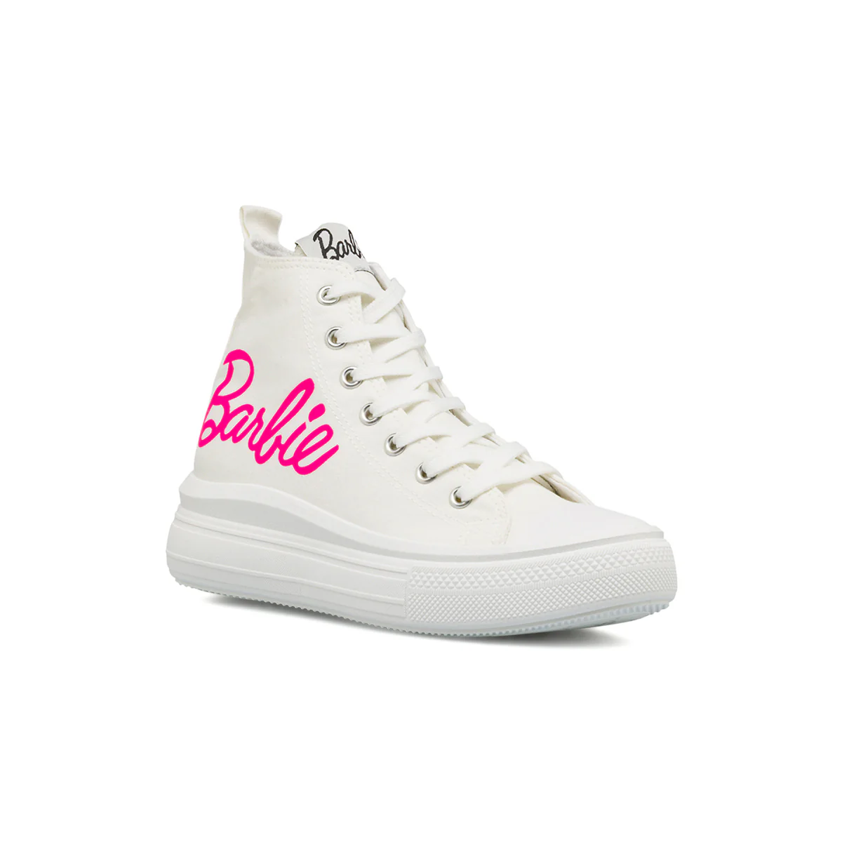 Sneakers alte bianche da Ragazza con suola Platform e logo rosa Barbie - Image 2