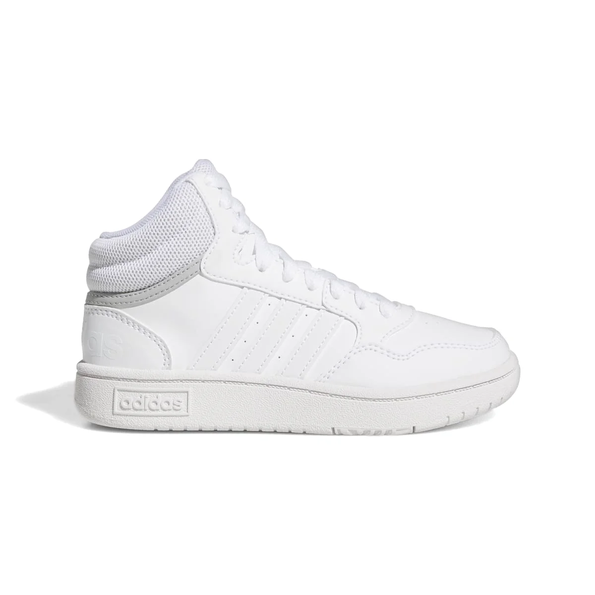 Sneakers alte bianche da ragazzo con design 3-stripes adidas Hoops Mid 3.0 K