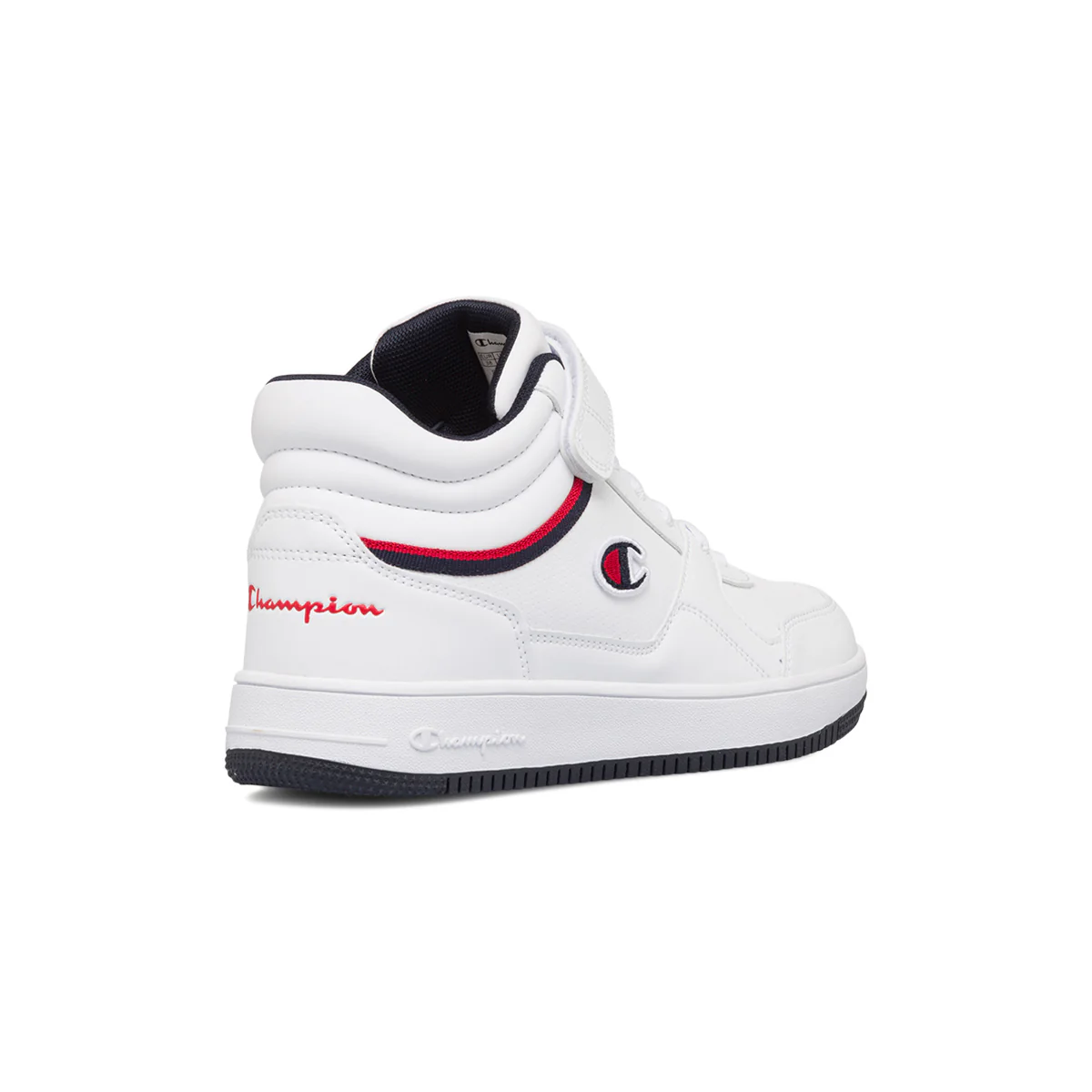 Sneakers alte bianche da ragazzo con dettagli blu e rossi Champion Rebound Vintage - Image 3