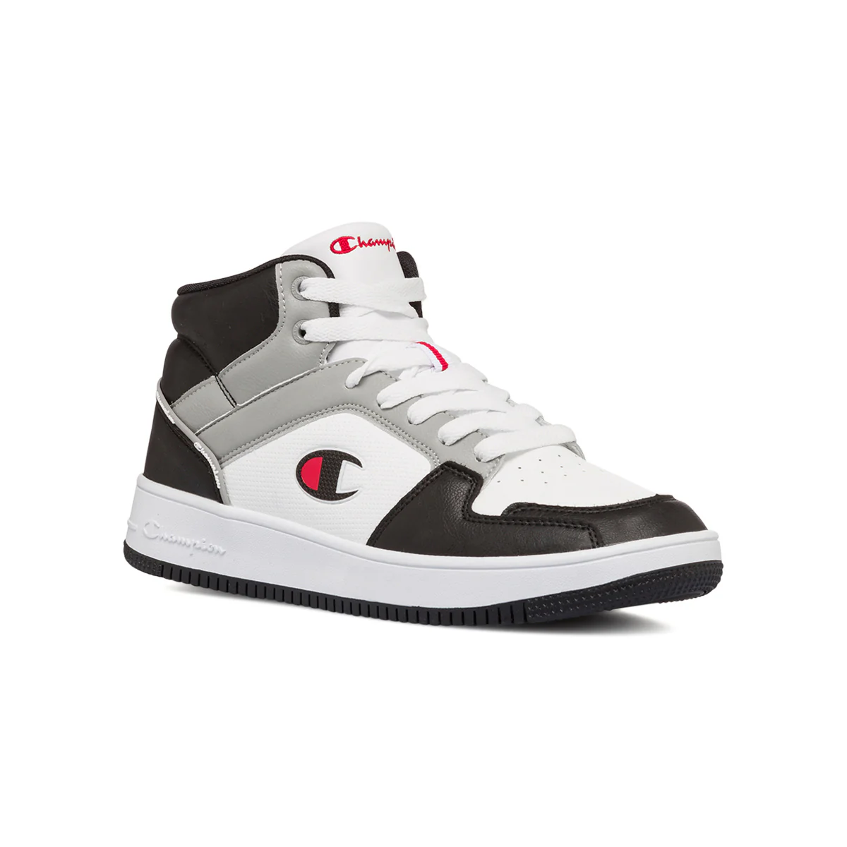 Sneakers alte bianche da uomo con dettagli neri e grigi Champion Rebound 2.0 Mid - Image 2