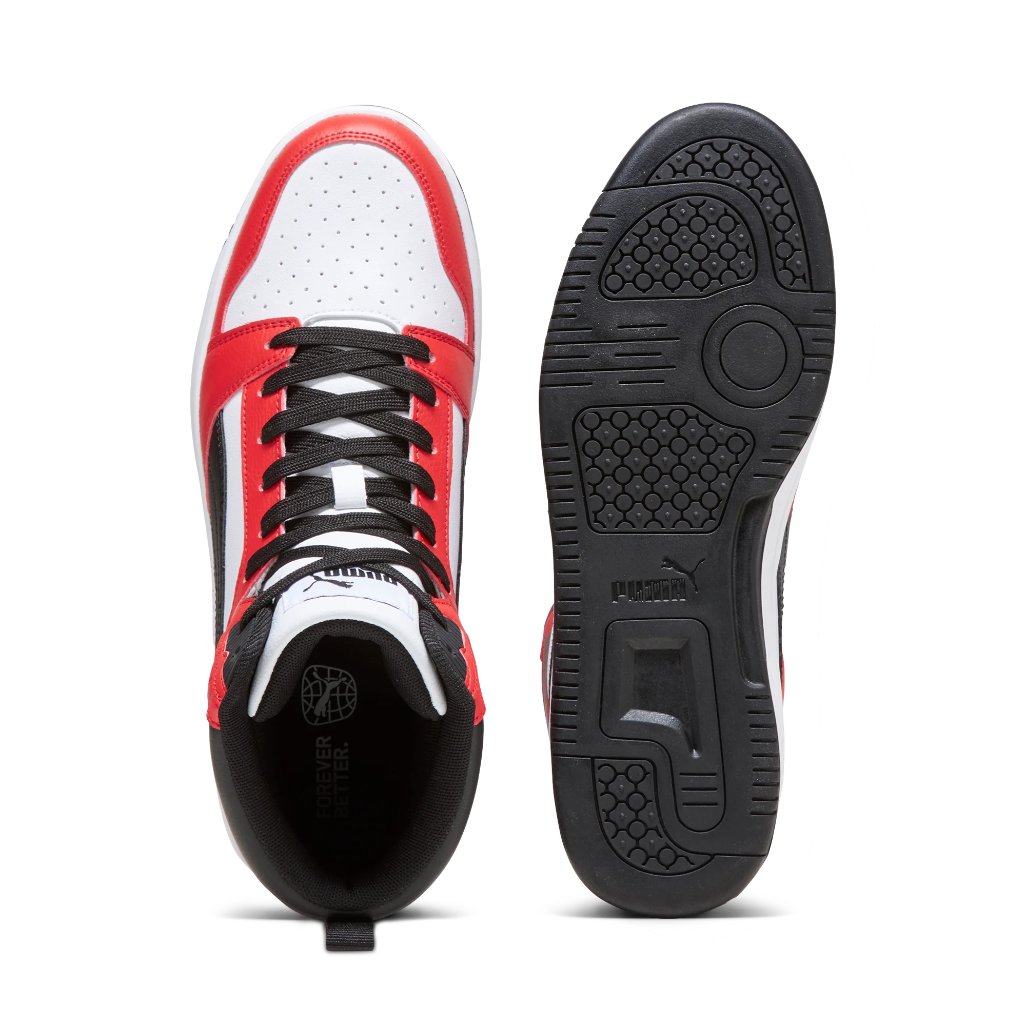 Sneakers alte bianche da uomo con dettagli rossi e neri Puma Rebound v6 - Image 5
