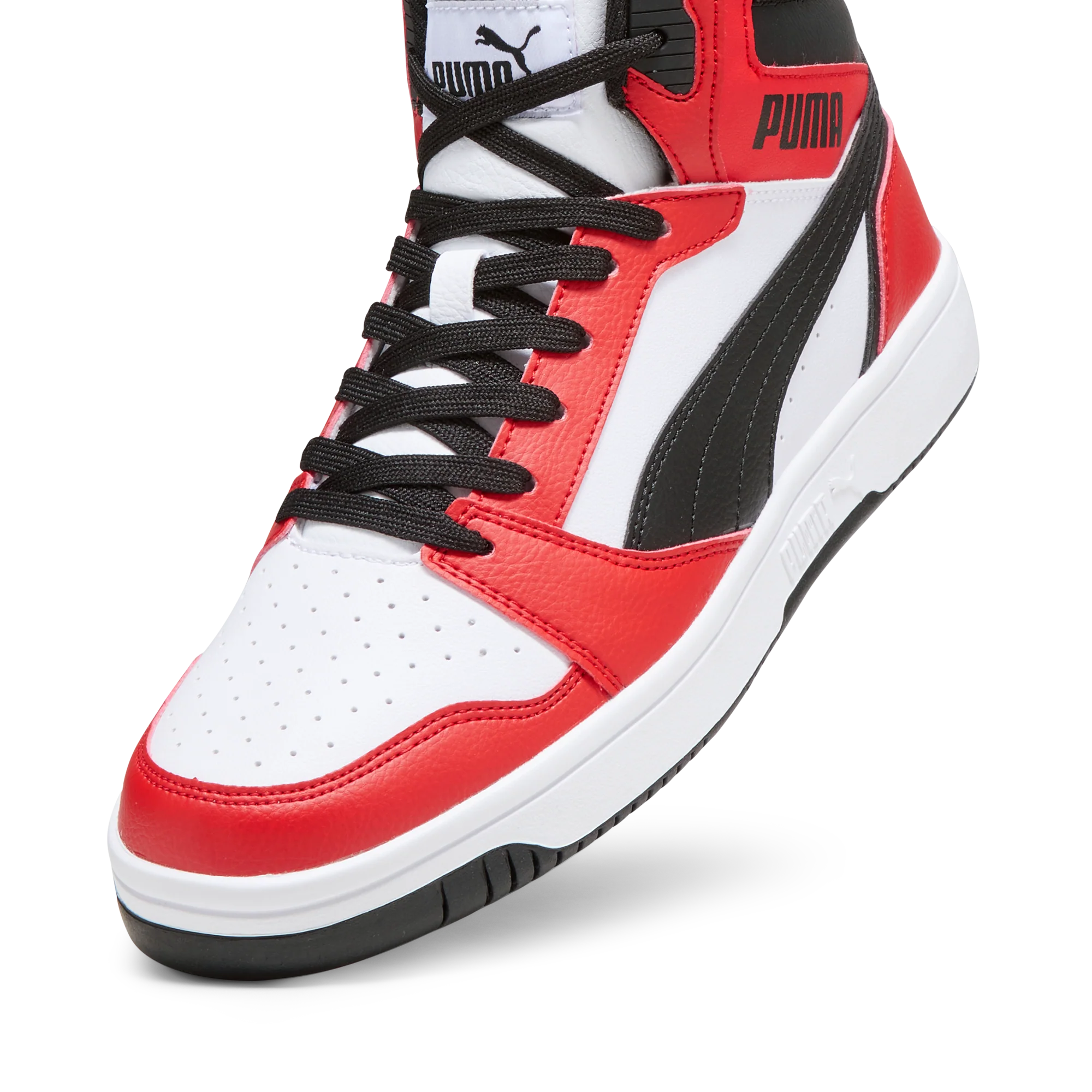 Sneakers alte bianche da uomo con dettagli rossi e neri Puma Rebound v6 - Image 7