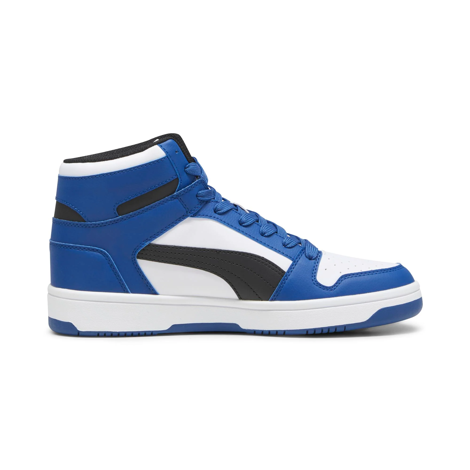 Sneakers alte bianche e azzurre da uomo con striscia laterale nera Puma Rebound LayUp SL - Image 5
