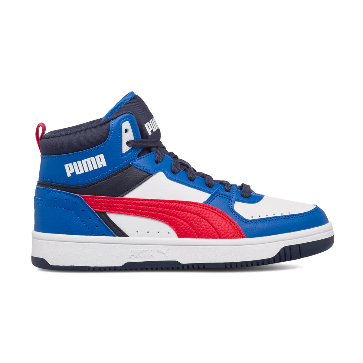 Sneakers alte bianche e blu con logo a contrasto Puma Rebound Joy Jr