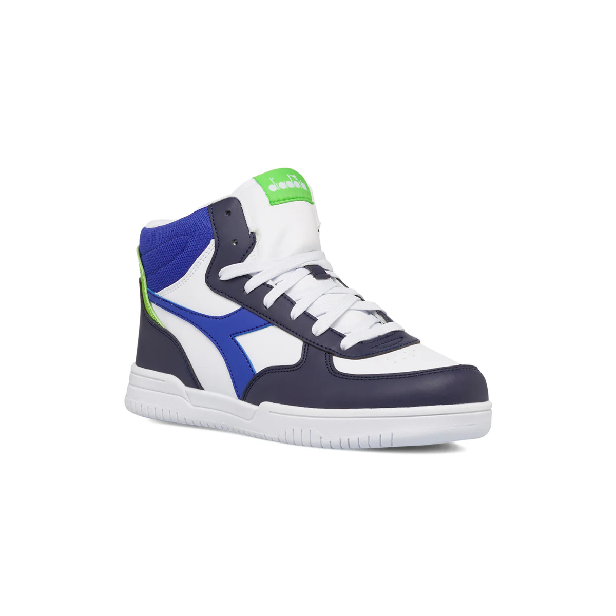 Sneakers alte bianche e blu da ragazzo con dettagli verdi Diadora Raptor Mid GS - Image 2