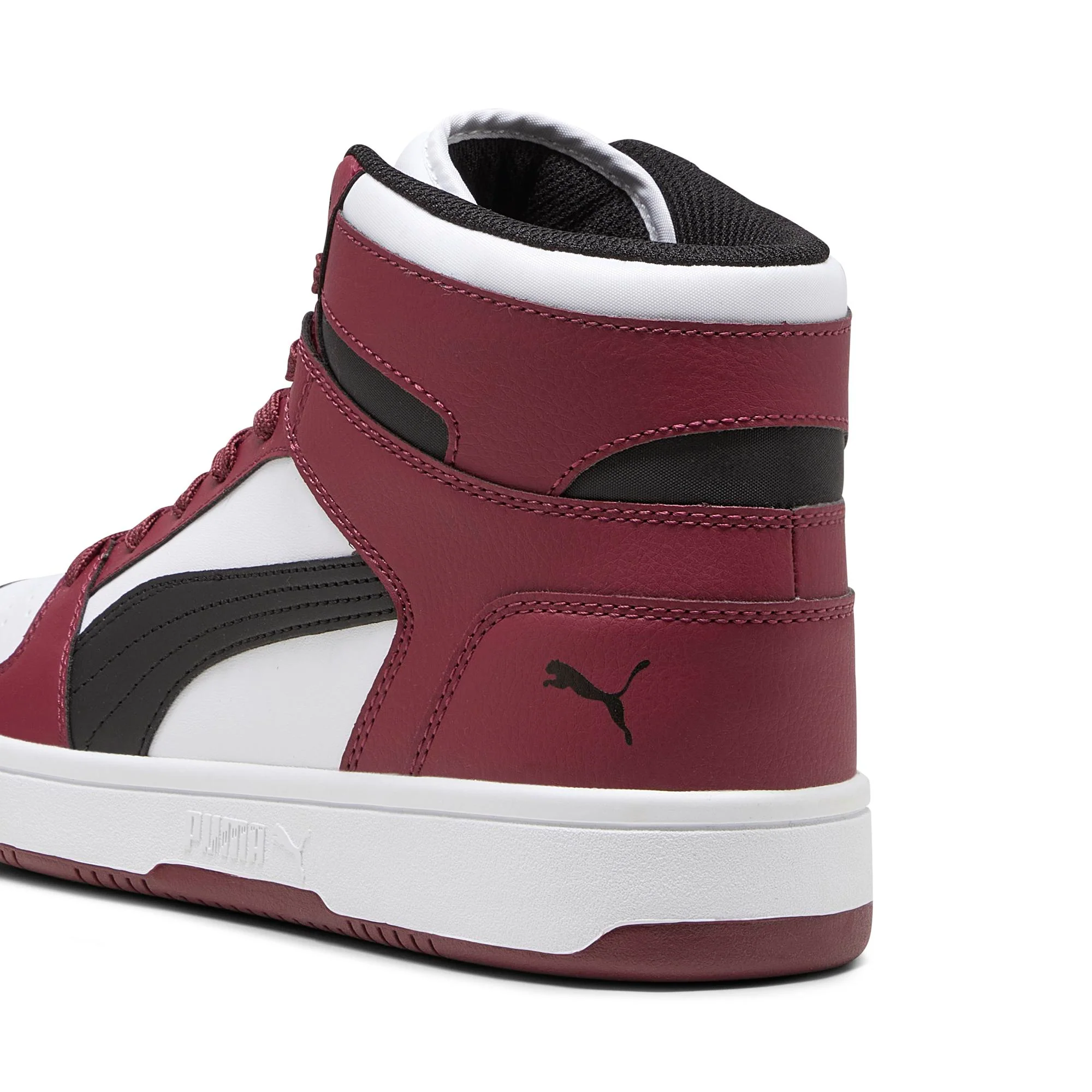 Sneakers alte bianche e bordeaux da uomo con striscia laterale nera Puma Rebound LayUp SL - Image 2