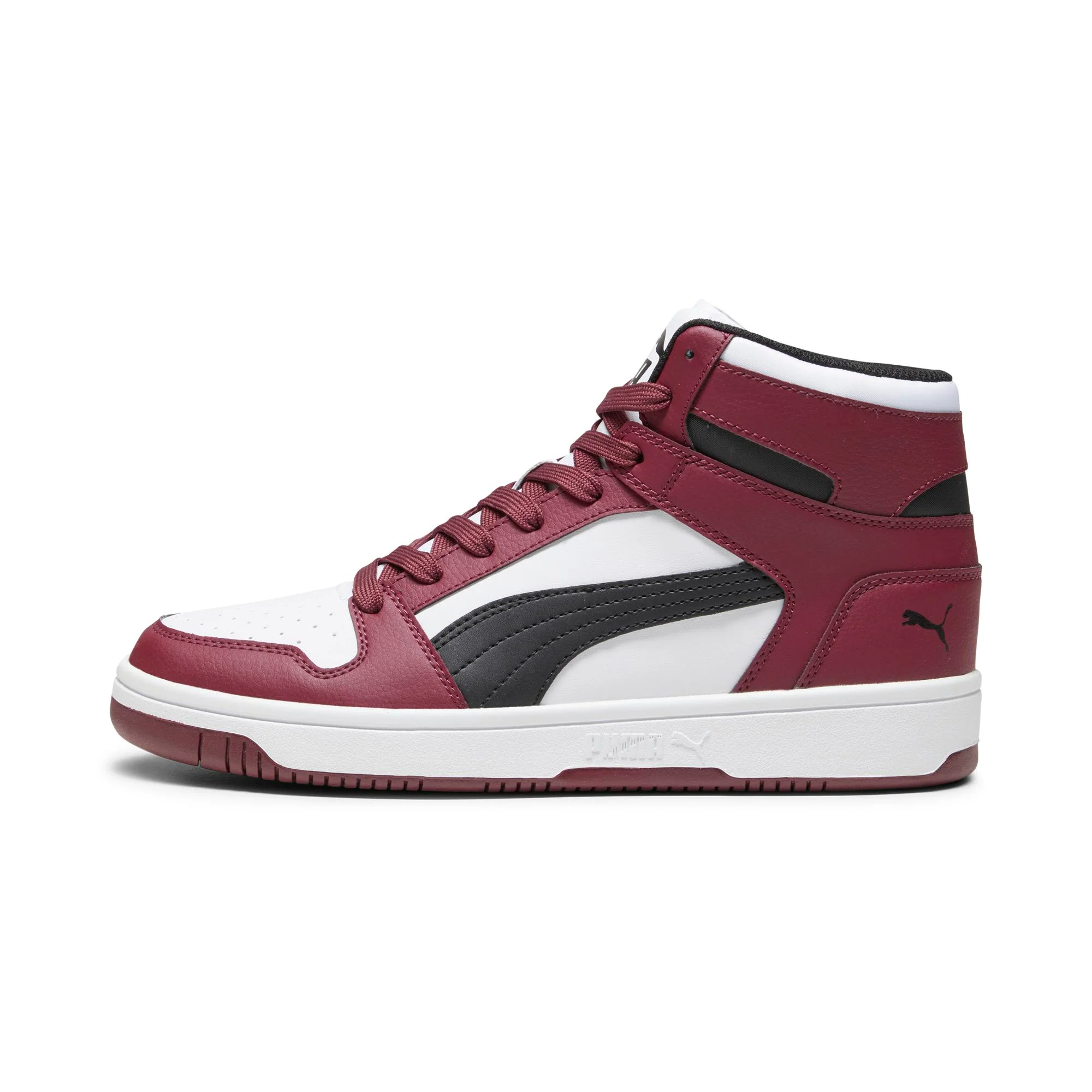 Sneakers alte bianche e bordeaux da uomo con striscia laterale nera Puma Rebound LayUp SL - Image 5