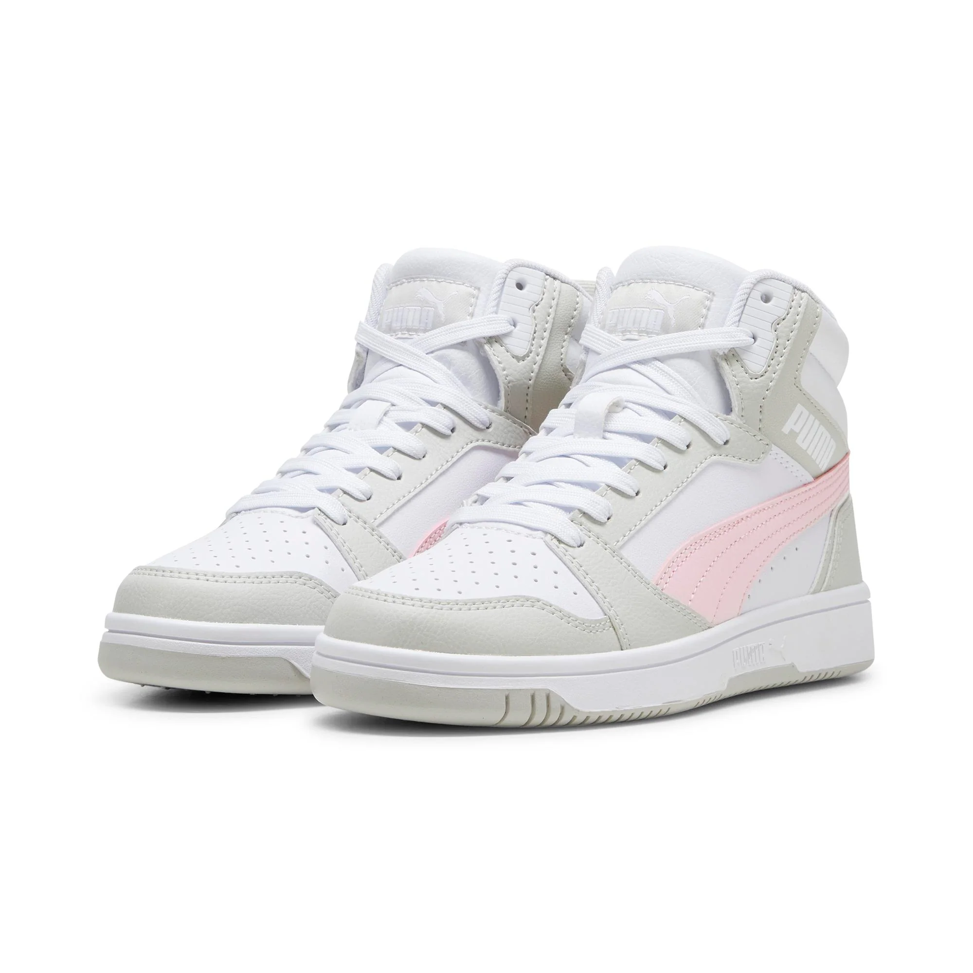 Sneakers alte bianche e grigie da ragazza Puma Rebound V6 Mid Jr