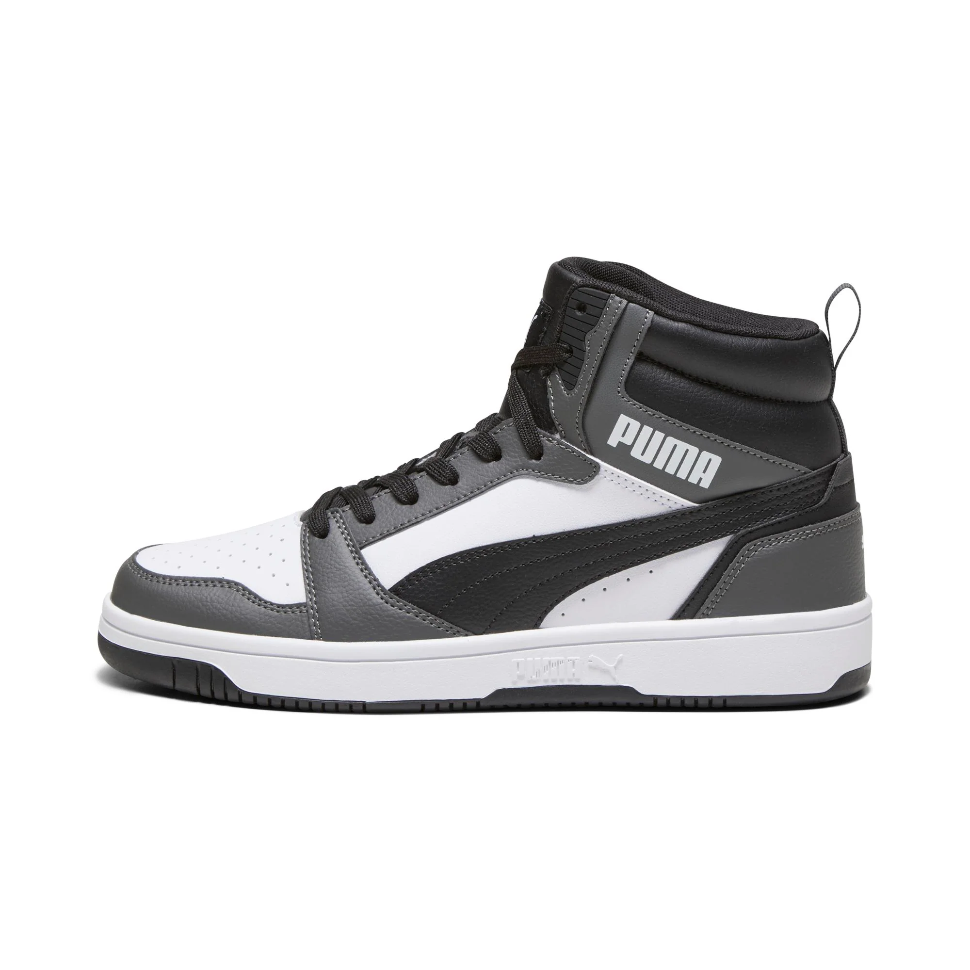 Sneakers alte bianche e grigie da uomo con striscia laterale Puma Rebound v6 - Image 5