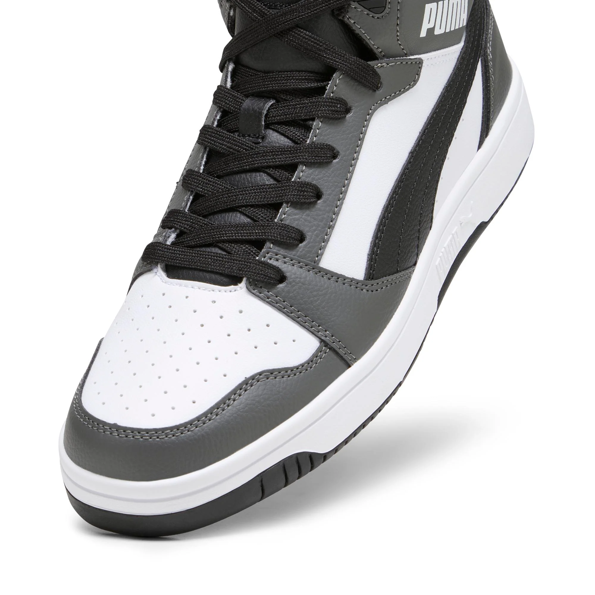 Sneakers alte bianche e grigie da uomo con striscia laterale Puma Rebound v6 - Image 8