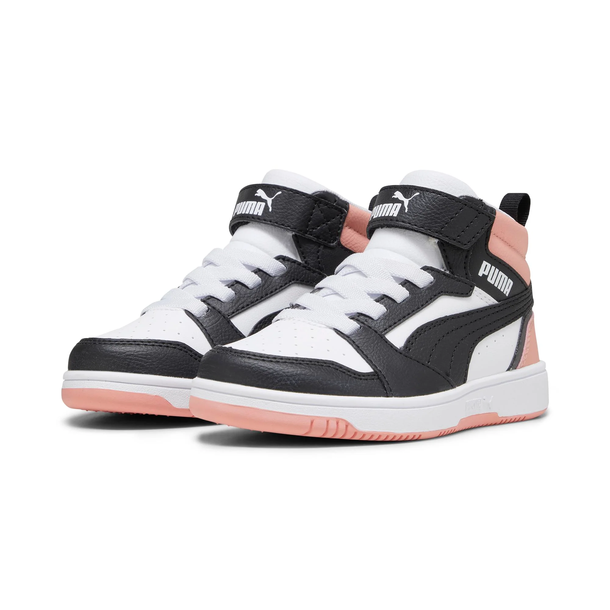 Sneakers alte bianche e rosa da bambina Puma Rebound v6 Mid AC+ PS