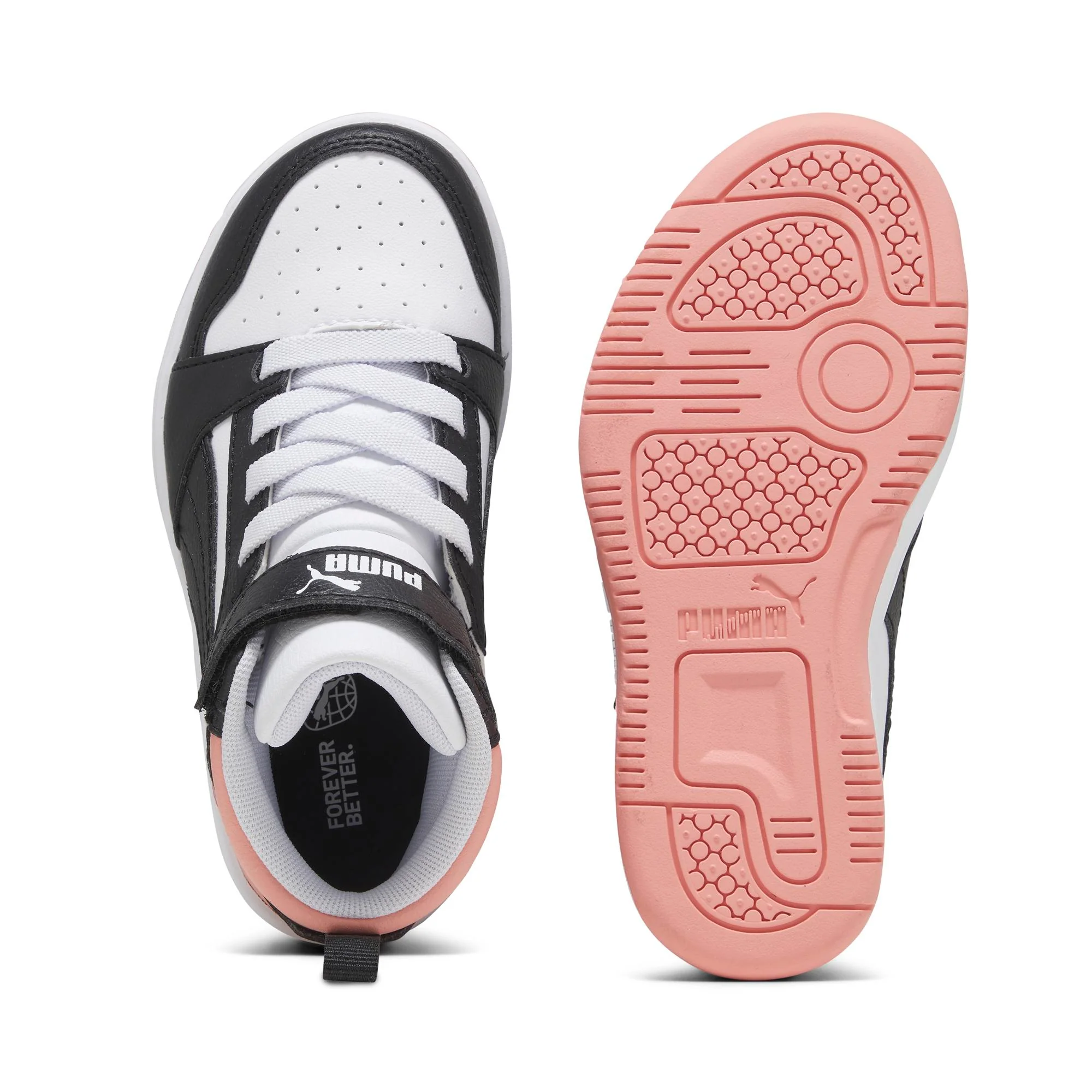Sneakers alte bianche e rosa da bambina Puma Rebound v6 Mid AC+ PS - Image 4